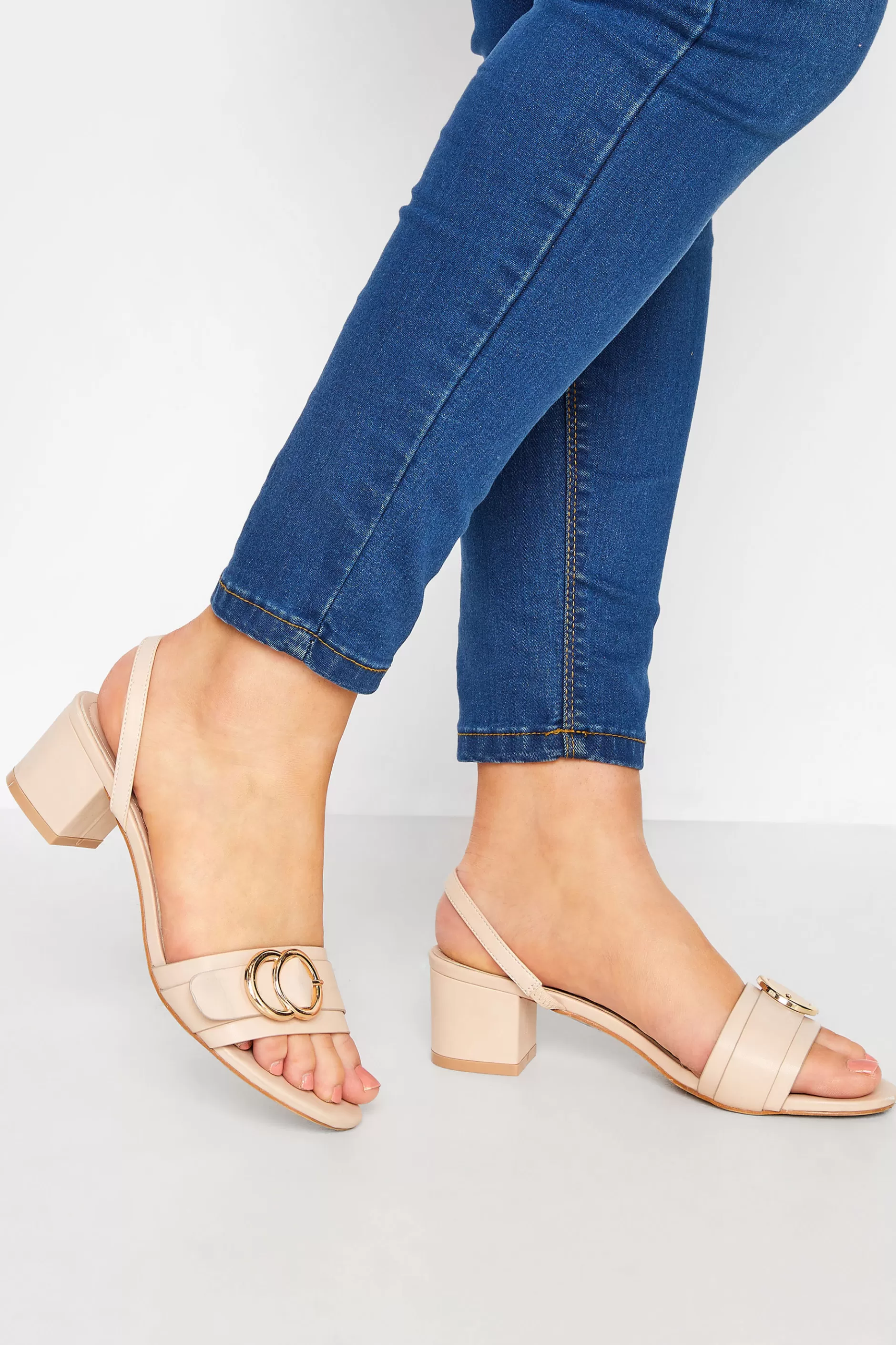Women M&Co Heels>Limited Collection Limited Collection Beige Brown Buckle Slingback Block Heel Sandal In Wide E Fit