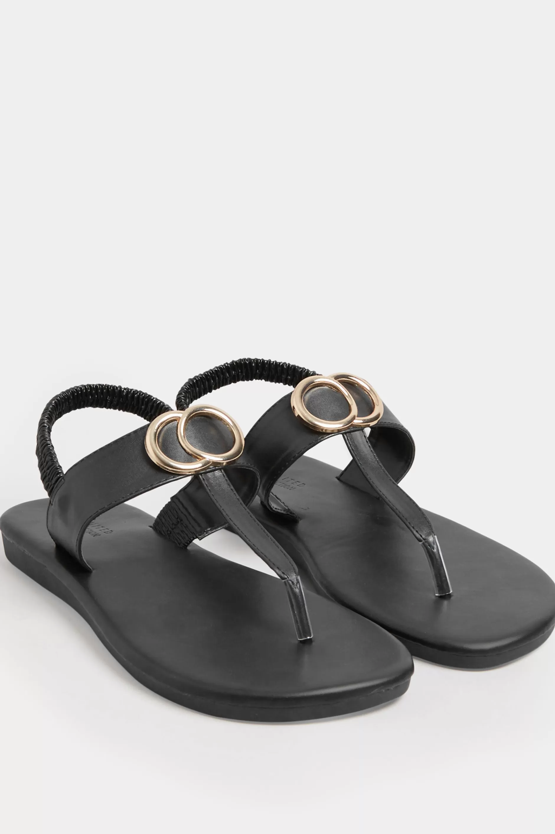 Women M&Co Sandals>Limited Collection Limited Collection Black & Gold Double Ring Sandals In Wide E Fit & Extra Wide Eee Fit