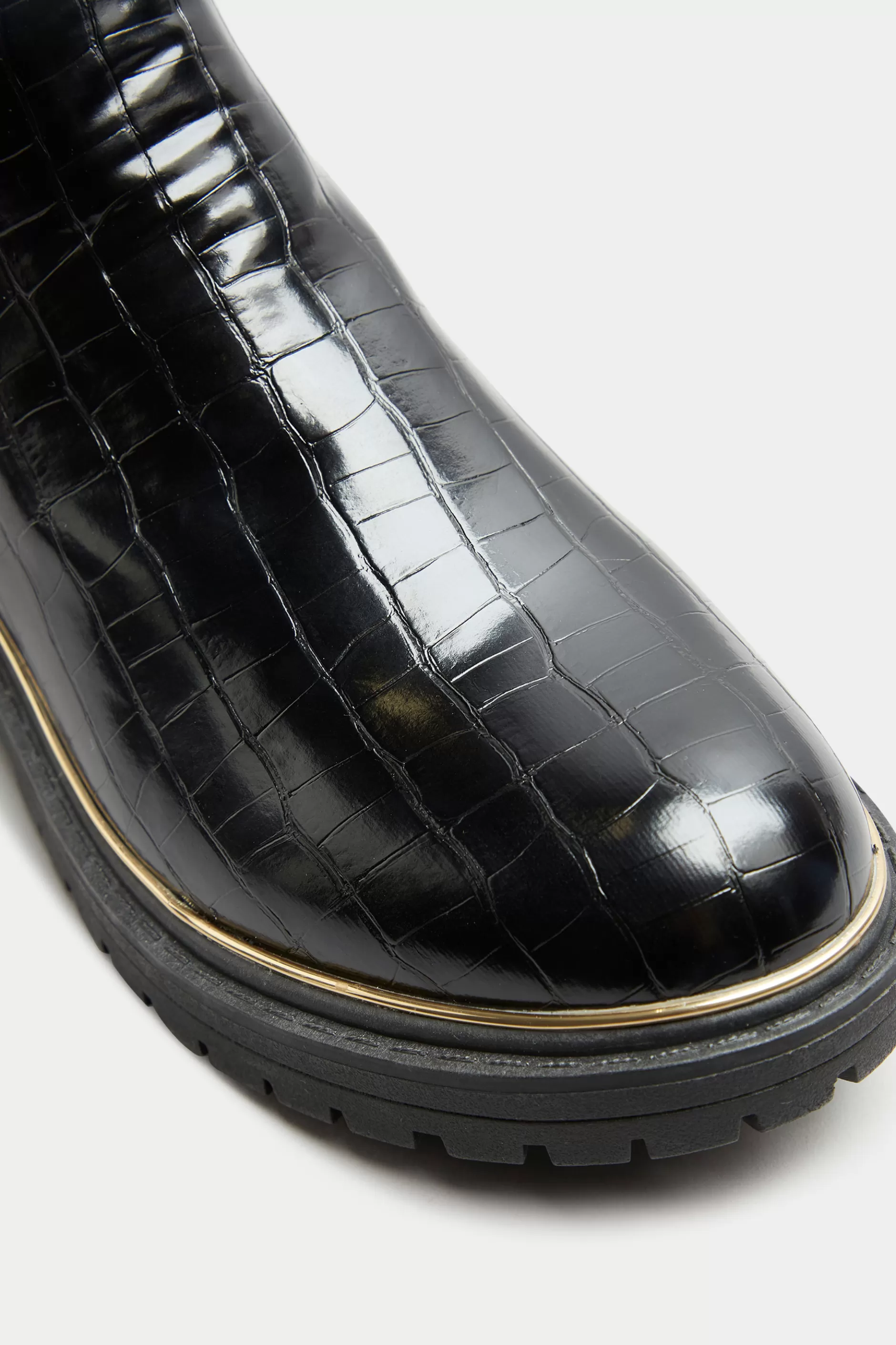 Women M&Co Boots>Limited Collection Limited Collection Black Croc Leather Look Ankle Boots In Standard Fit