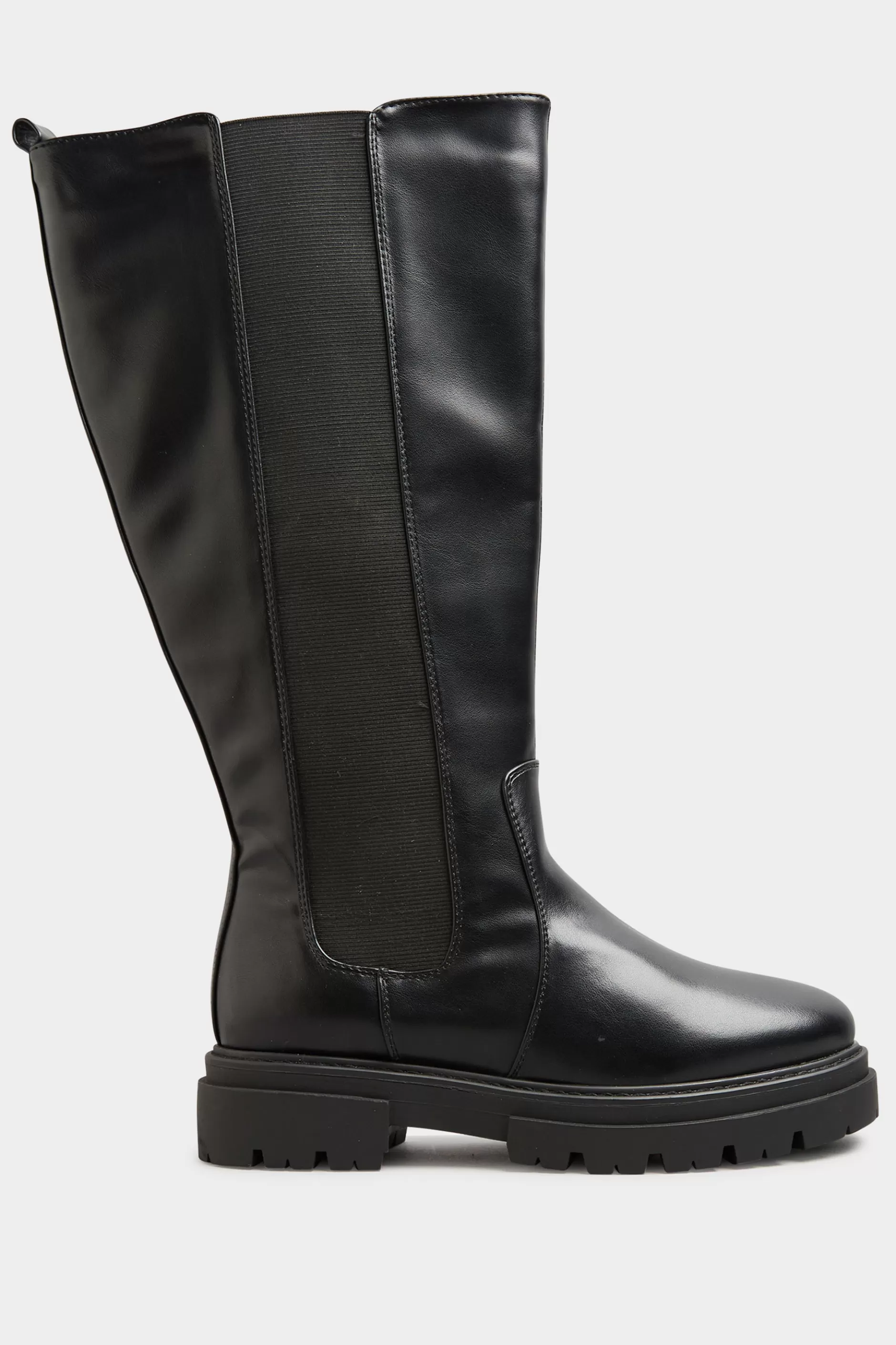 Women M&Co Boots>Limited Collection Limited Collection Black Elasticated Knee High Cleated Boots In Wide E Fit & Extra Wide Eee Fit