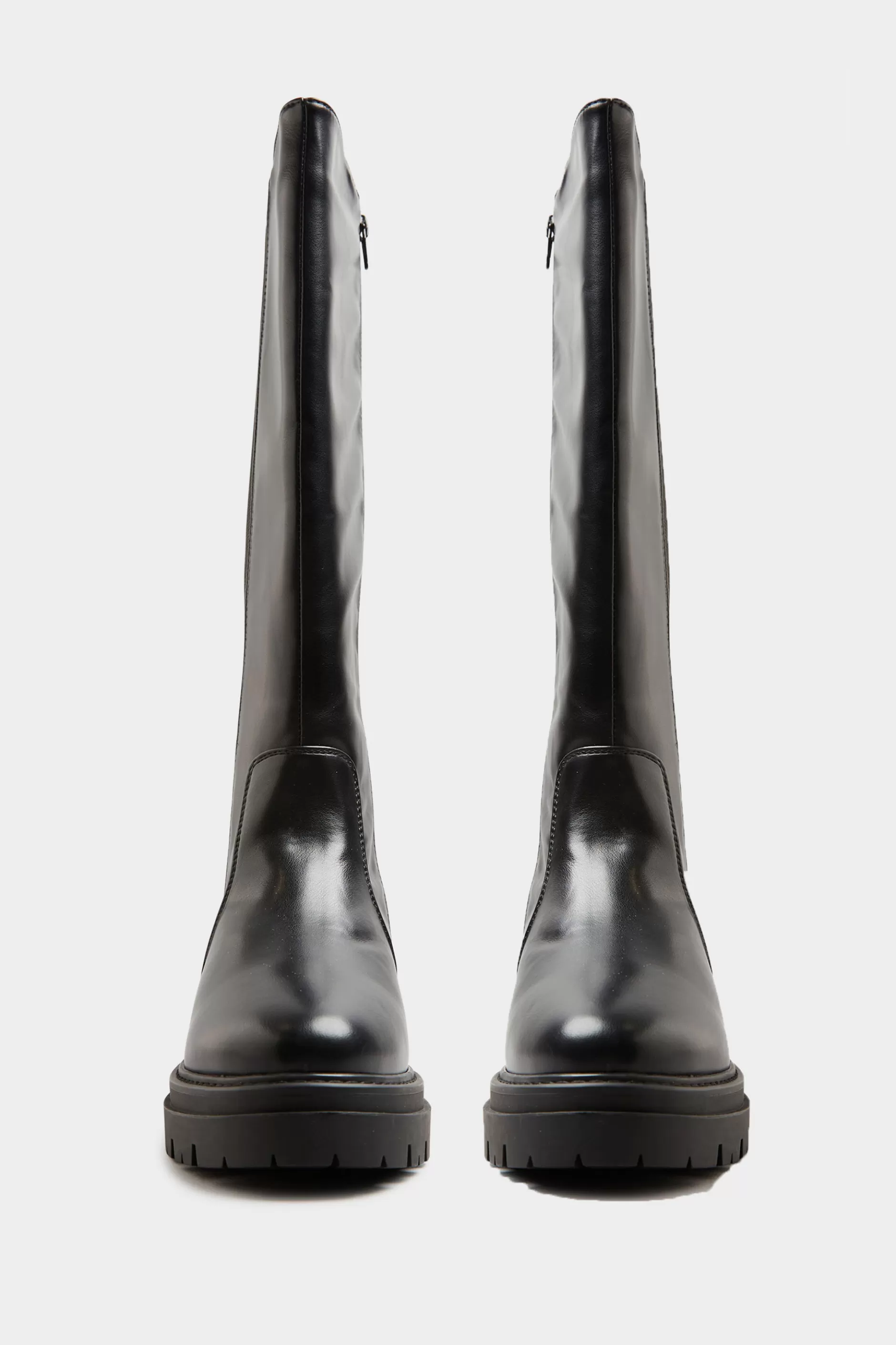 Women M&Co Boots>Limited Collection Limited Collection Black Elasticated Knee High Cleated Boots In Wide E Fit & Extra Wide Eee Fit