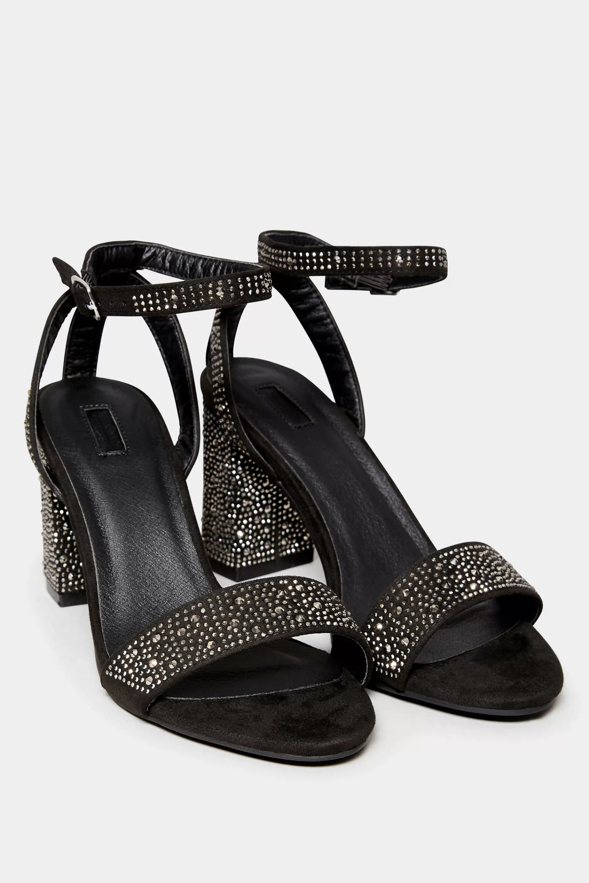 Women M&Co Heels>Limited Collection Limited Collection Black Faux Suede Diamante Embellished Heels In Wide E Fit & Extra Wide Eee Fit