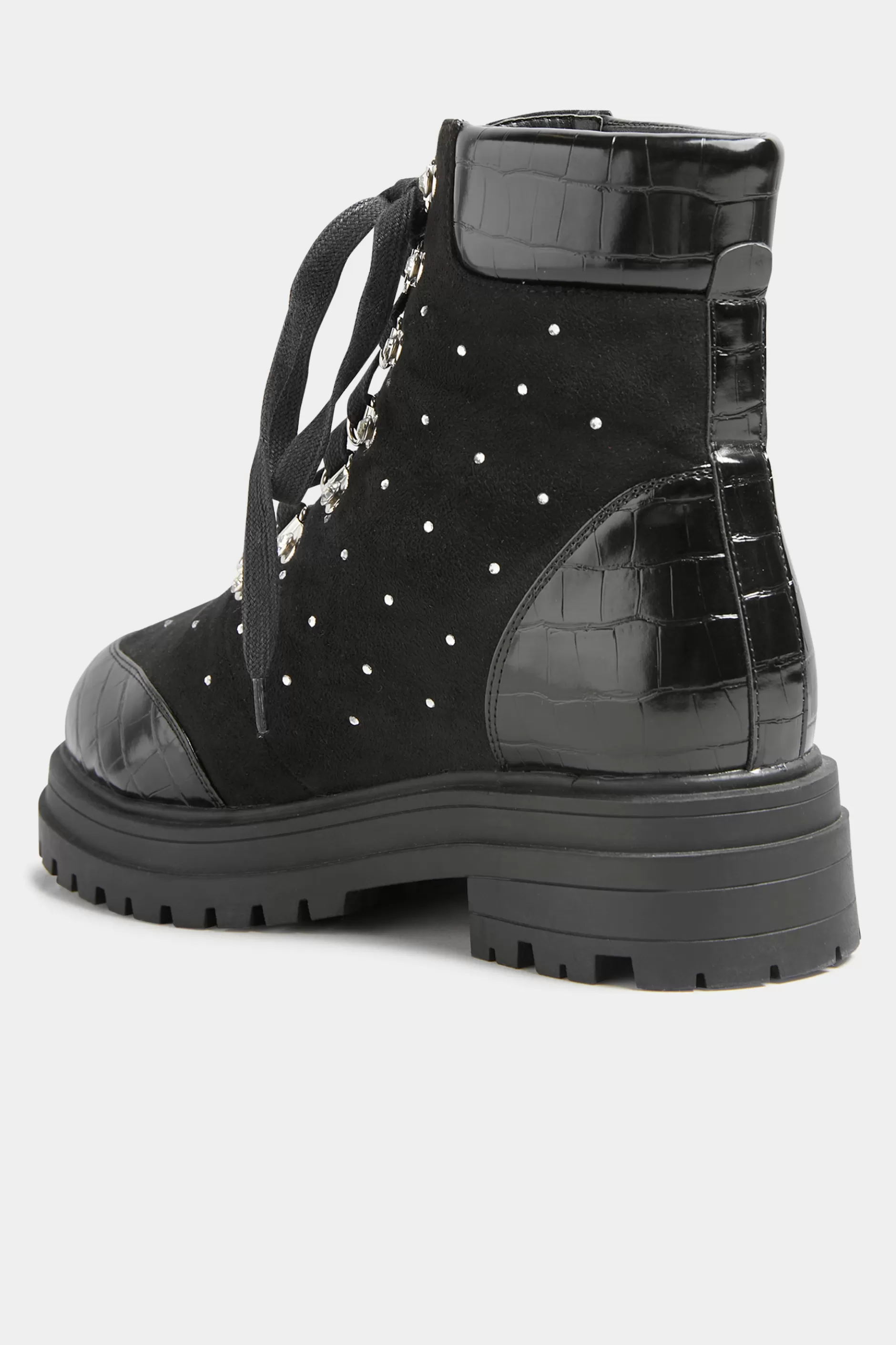 Women M&Co Boots>Limited Collection Limited Collection Black Faux Suede Diamante Stud Lace Up Boots In Extra Wide Eee Fit