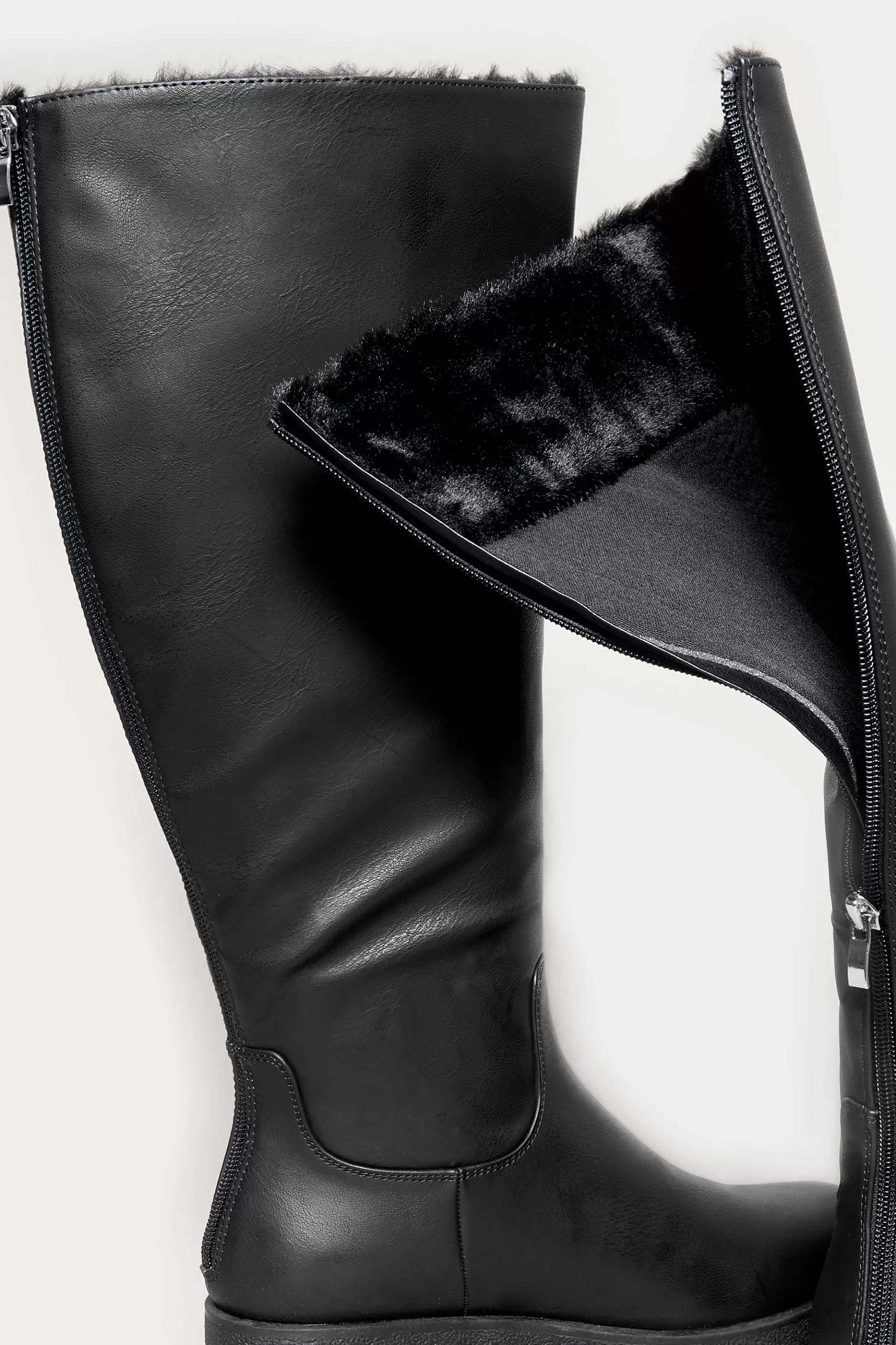 Women M&Co Boots>Limited Collection Limited Collection Black Fur Lined Knee High Boots In Wide E Fit