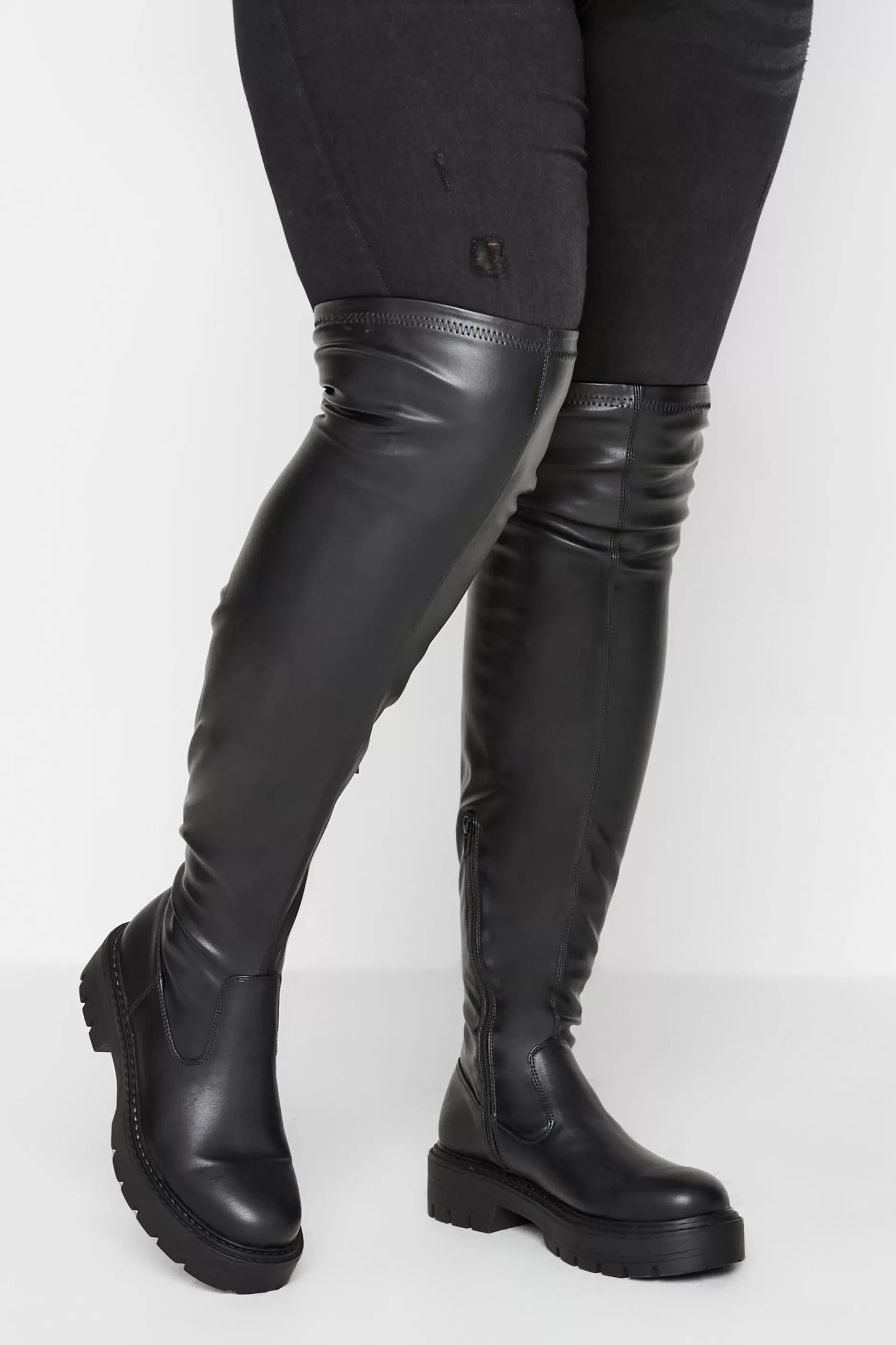 Women M&Co Boots>Limited Collection Limited Collection Black Over The Knee Chunky Boots In Wide E Fit & Extra Wide Eee Fit