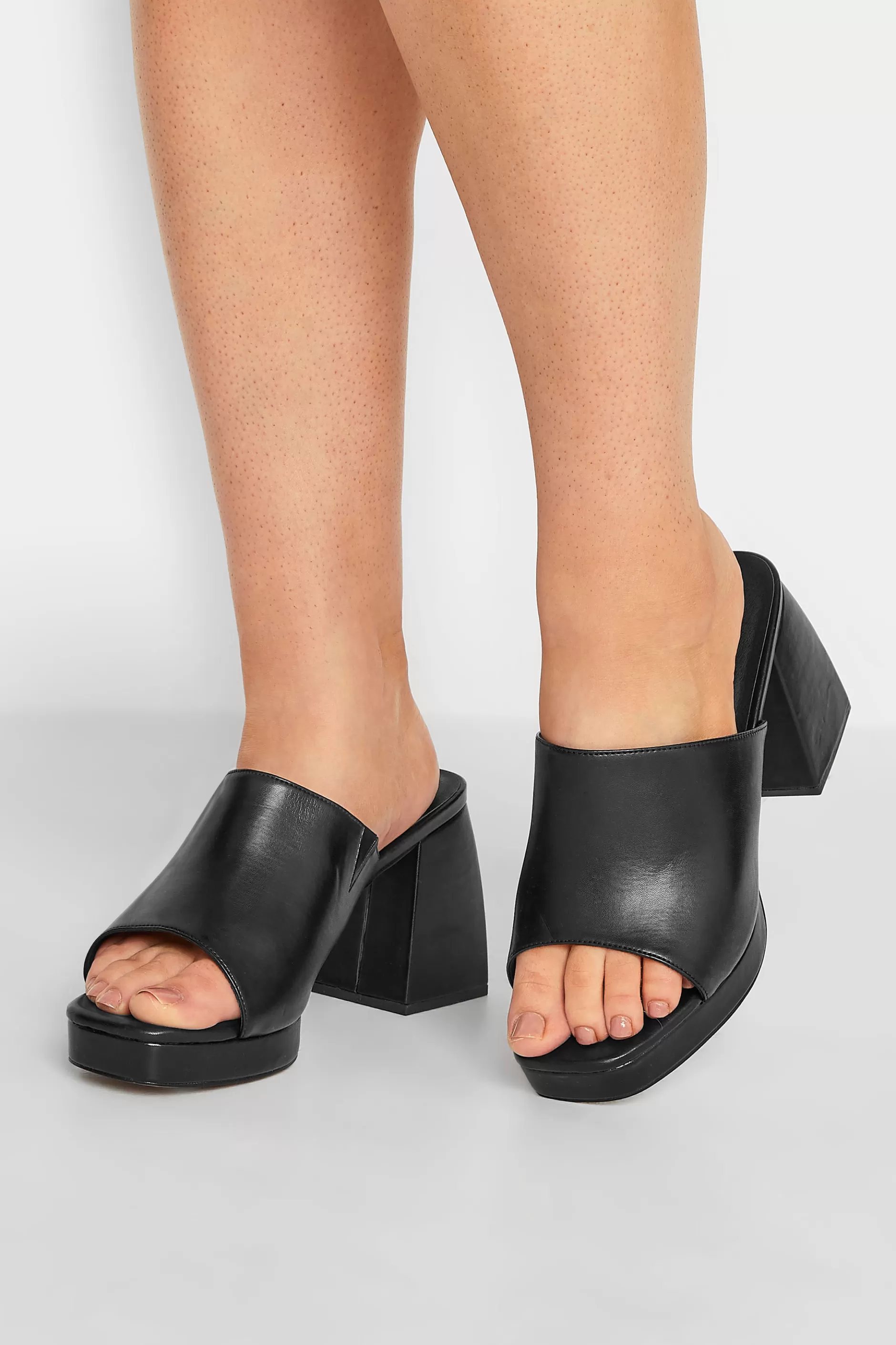 Women M&Co Heels>Limited Collection Limited Collection Black Platform Block Mule Sandal Heels In Wide E Fit & Extra Wide Eee Fit