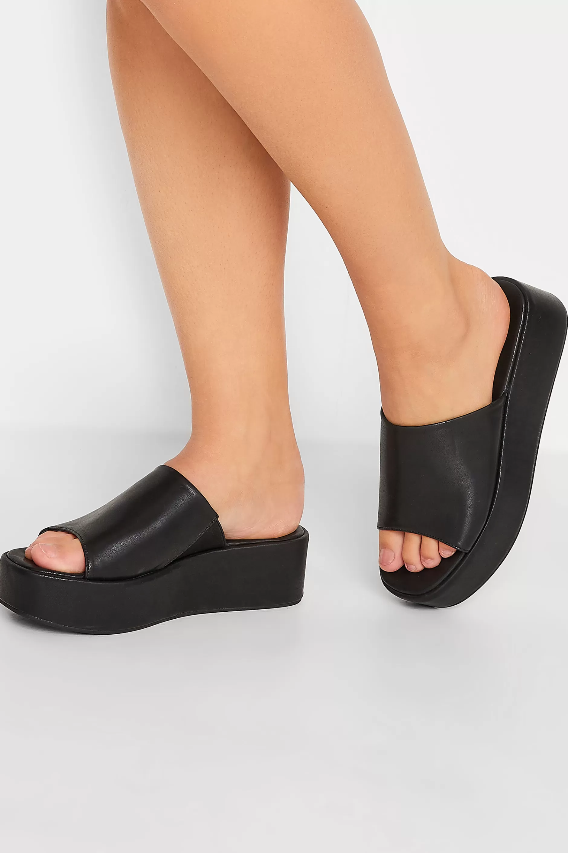 Women M&Co Mules & Sliders>Limited Collection Limited Collection Black Platform Mule Sandals In E Wide Fit & Eee Extra Wide Fit
