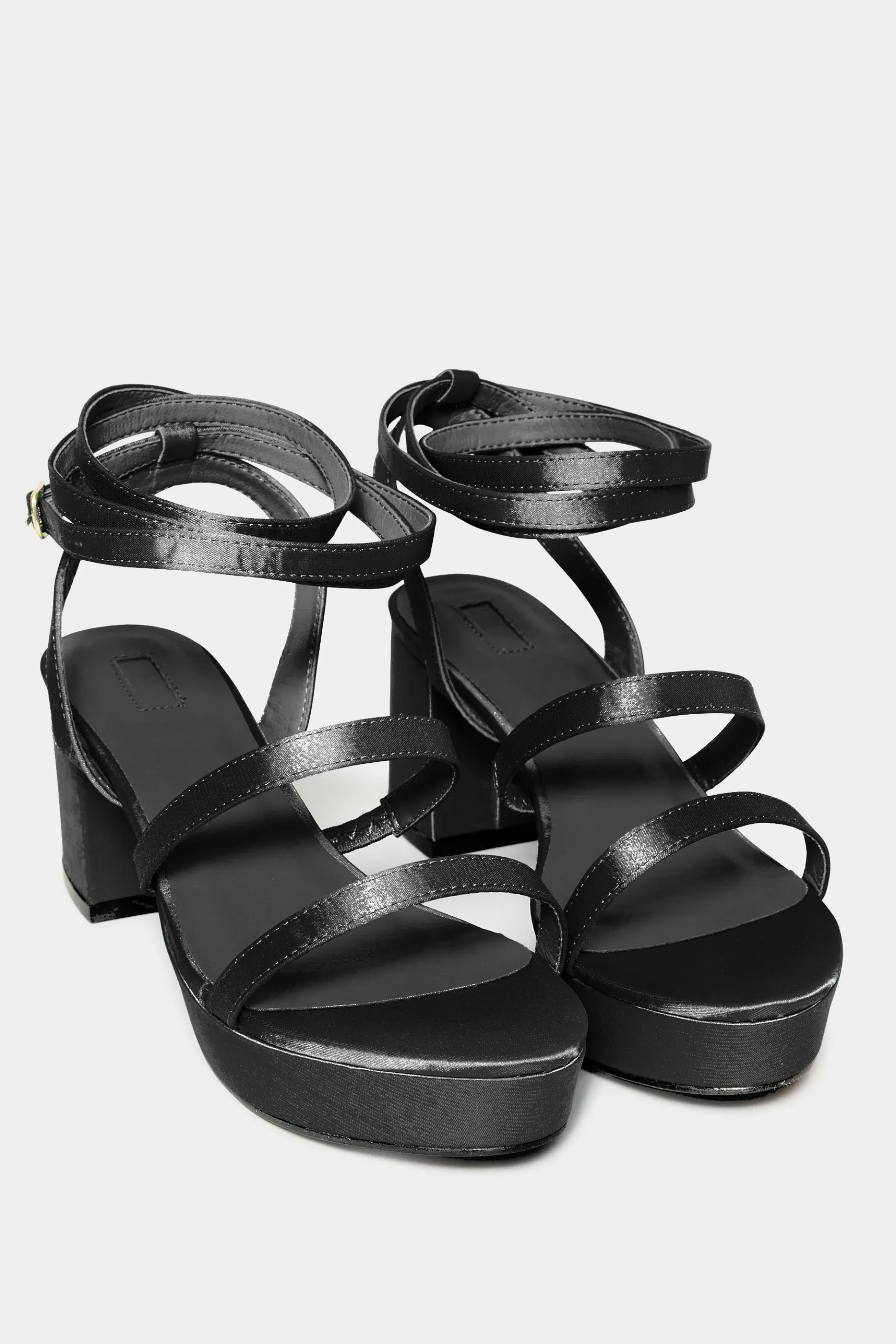 Women M&Co Heels>Limited Collection Limited Collection Black Satin Strappy Platform Heels In Wide E Fit & Extra Wide Eee Fit