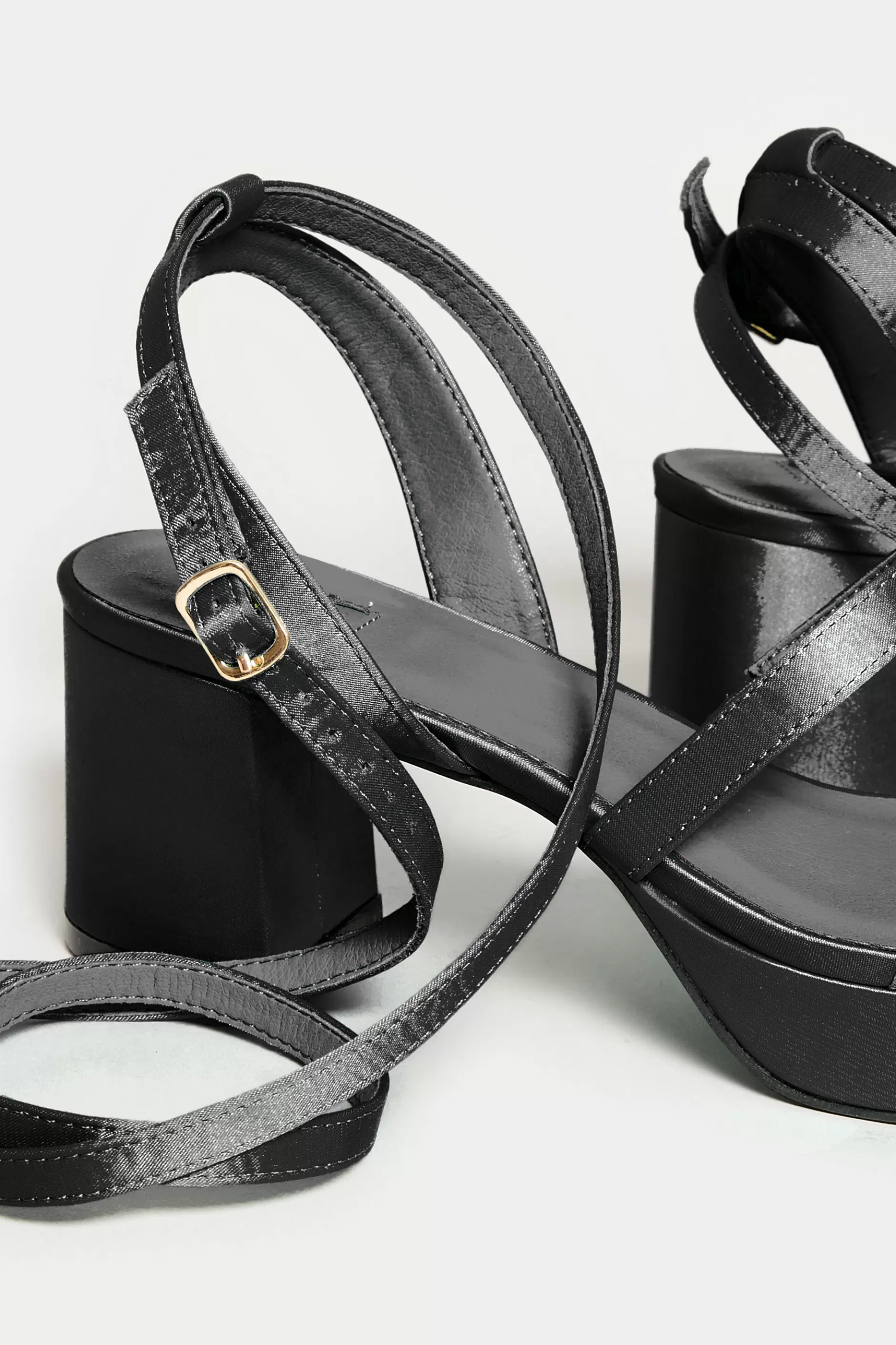 Women M&Co Heels>Limited Collection Limited Collection Black Satin Strappy Platform Heels In Wide E Fit & Extra Wide Eee Fit