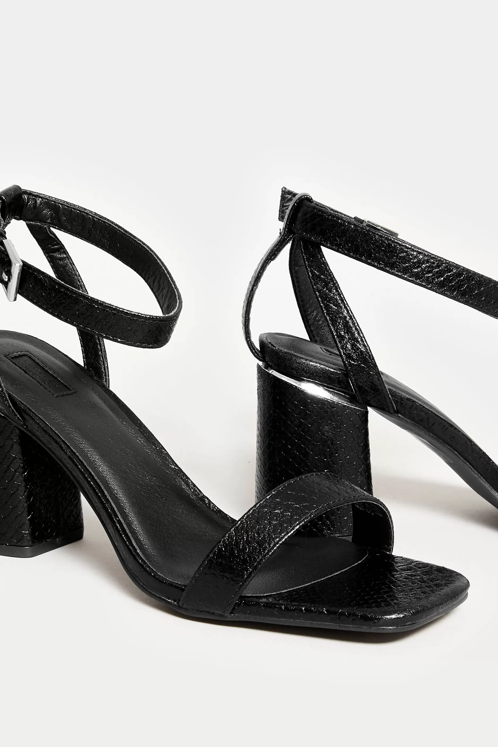 Women M&Co Heels>Limited Collection Limited Collection Black Snake Print 2 Part Block Heel Sandals In Wide E Fit & Extra Wide Eee Fit