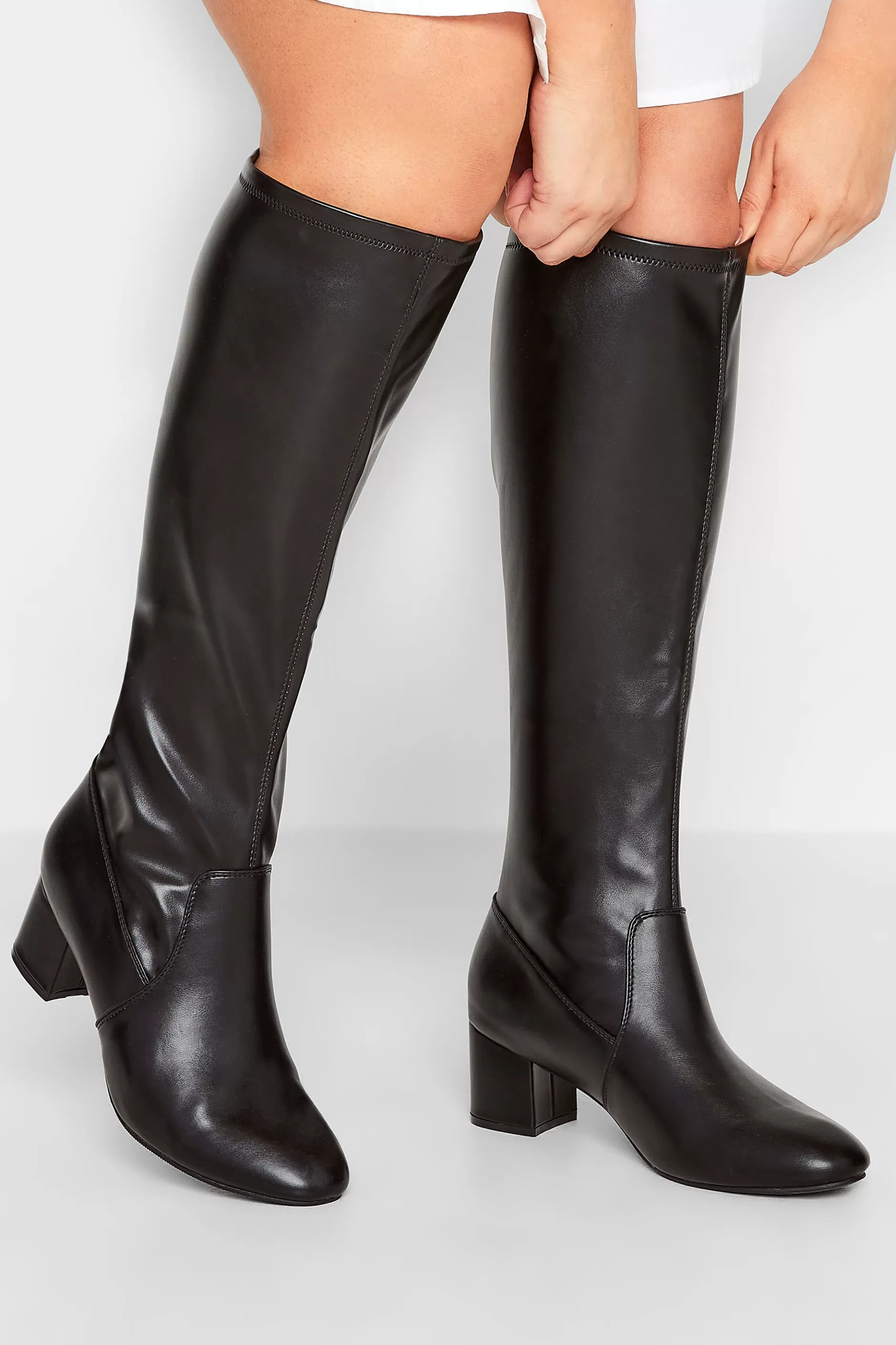 Women M&Co Boots>Limited Collection Limited Collection Black Stretch Heeled Knee High Boots In Wide E Fit & Extra Wide Eee Fit