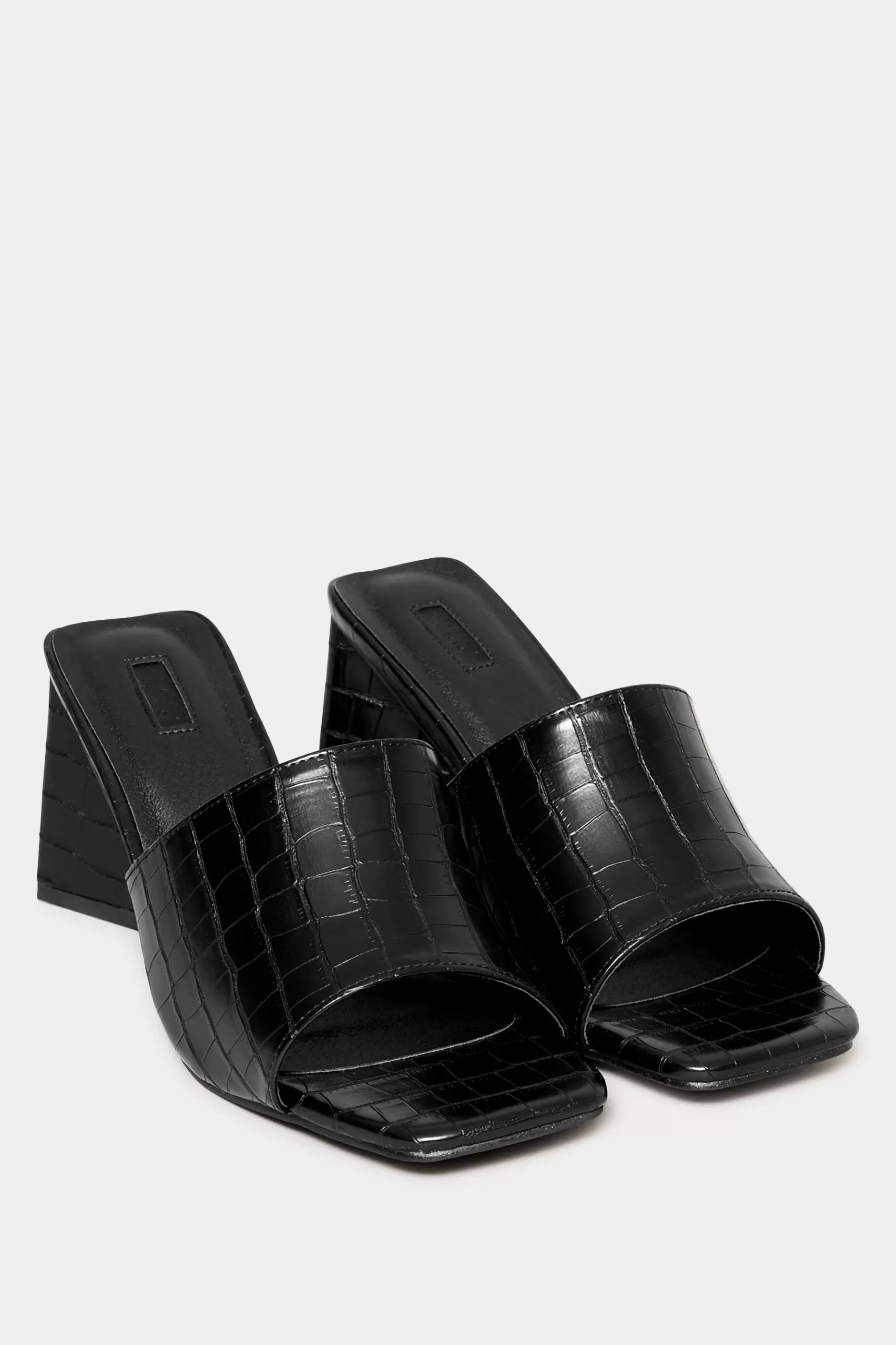 Women M&Co Mules & Sliders>Limited Collection Limited Collection Black Triangular Heeled Croc Mules In Wide E Fit & Extra Wide Eee Fit