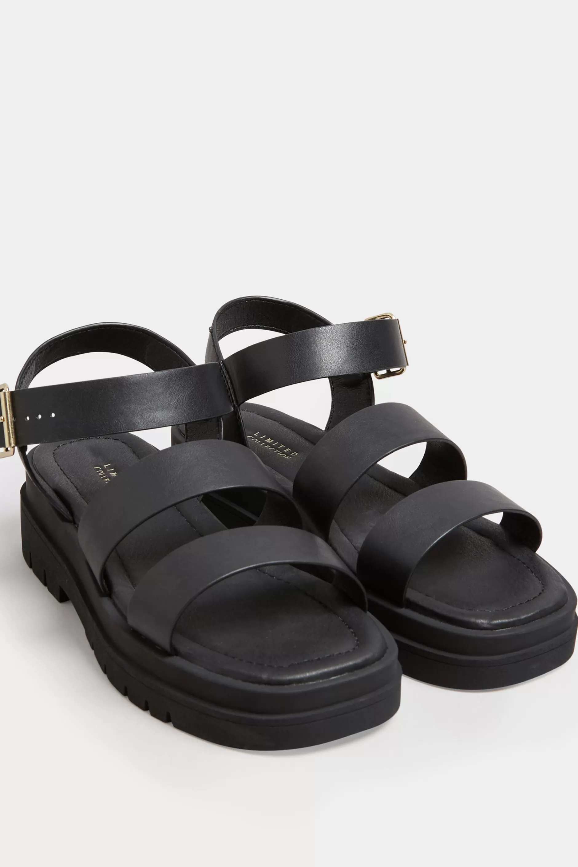 Women M&Co Sandals>Limited Collection Limited Collection Black Triple Strap Gladiator Sandals In Wide E Fit & Extra Wide Eee Fit