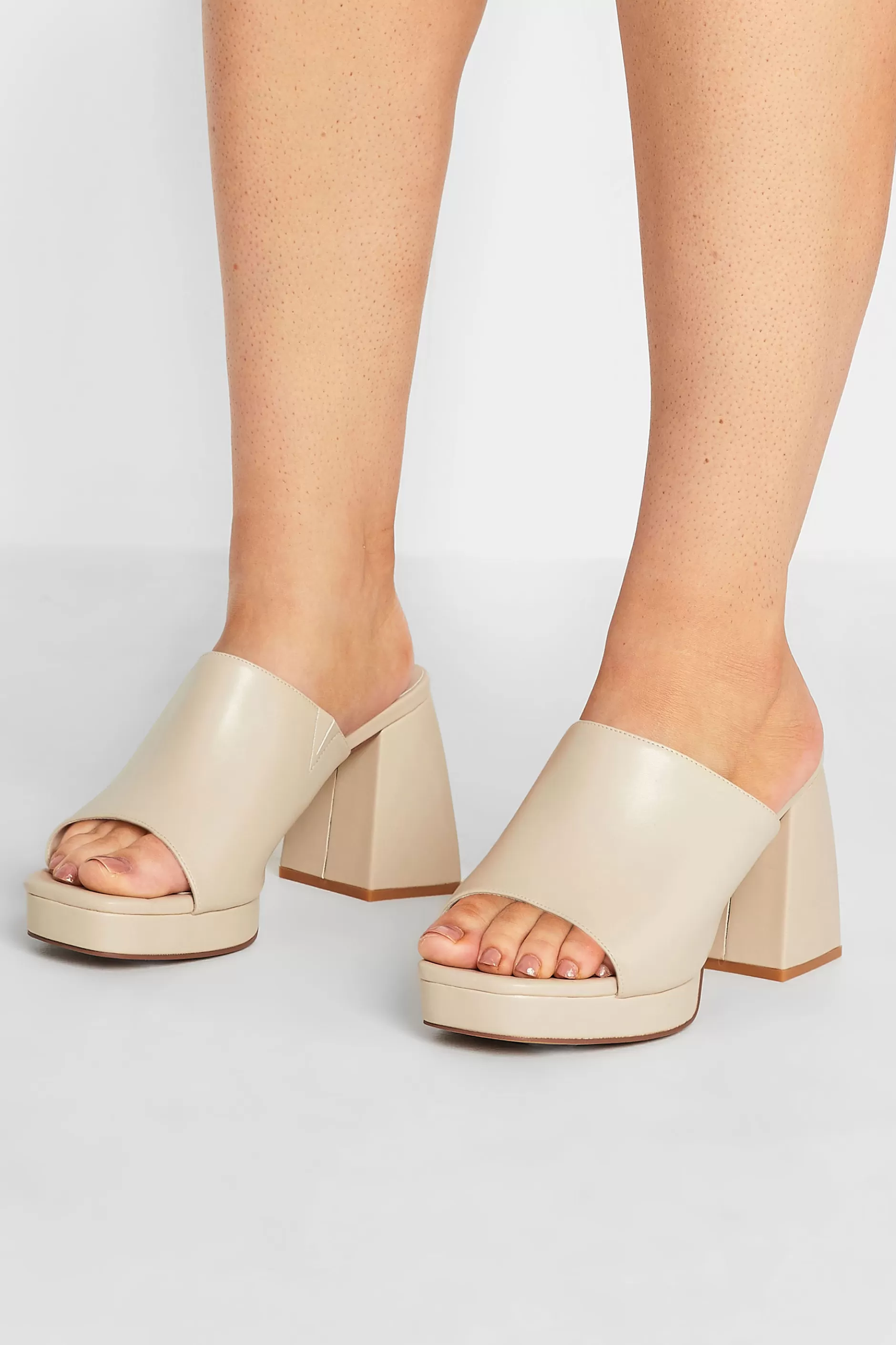 Women M&Co Heels>Limited Collection Limited Collection Cream Platform Block Mule Sandal Heels In Wide E Fit & Extra Wide Eee Fit