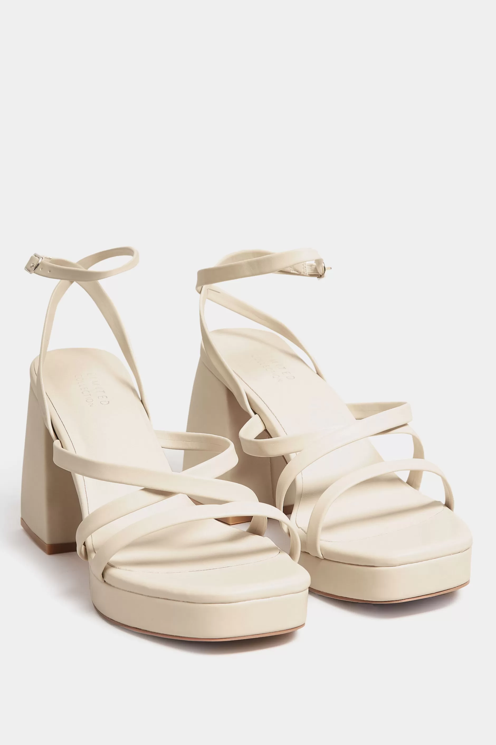 Women M&Co Heels>Limited Collection Limited Collection Cream Strappy Platform Block Heel Sandals In Wide E Fit & Extra Wide Eee Fit