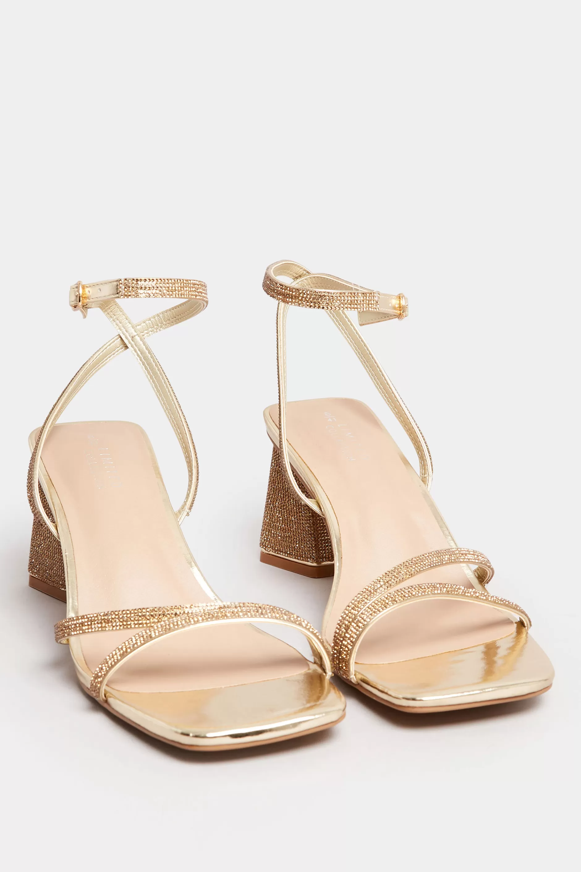 Women M&Co Heels>Limited Collection Limited Collection Gold Diamante Strappy Heel Sandals In Wide E Fit & Extra Wide Eee Fit