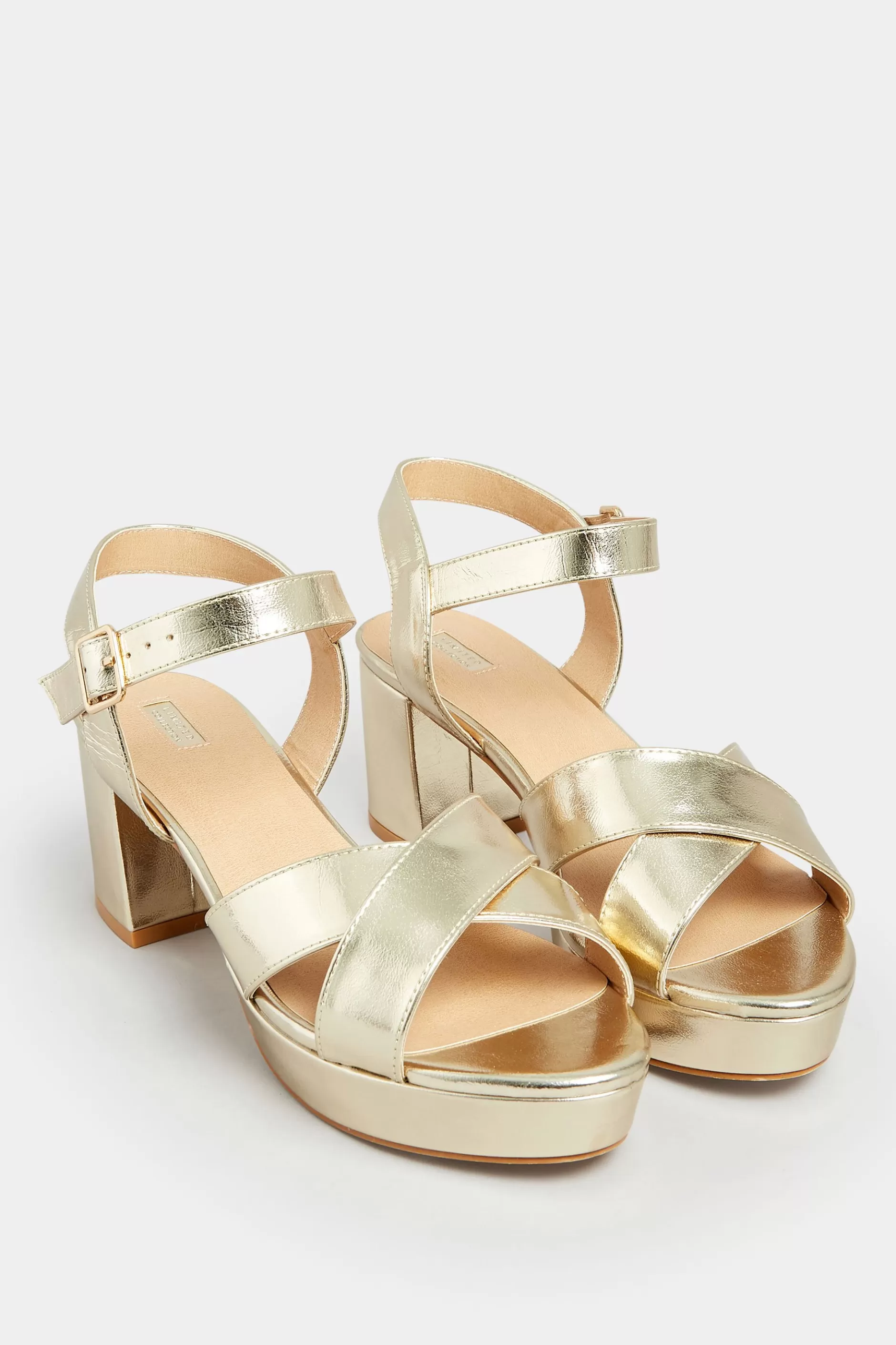 Women M&Co Heels>Limited Collection Limited Collection Gold Metallic Platform Heels In Wide E Fit & Extra Wide Eee Fit