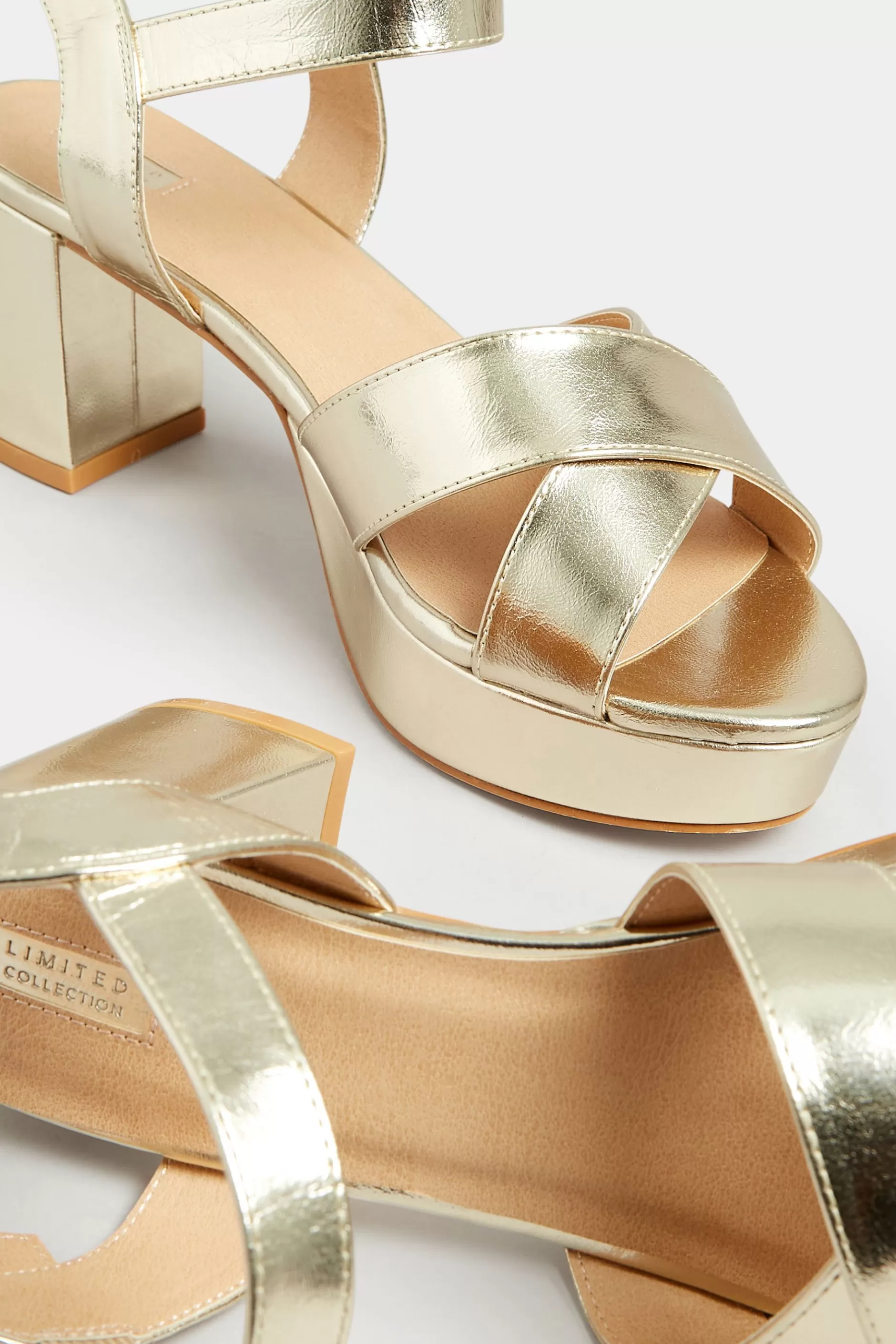 Women M&Co Heels>Limited Collection Limited Collection Gold Metallic Platform Heels In Wide E Fit & Extra Wide Eee Fit