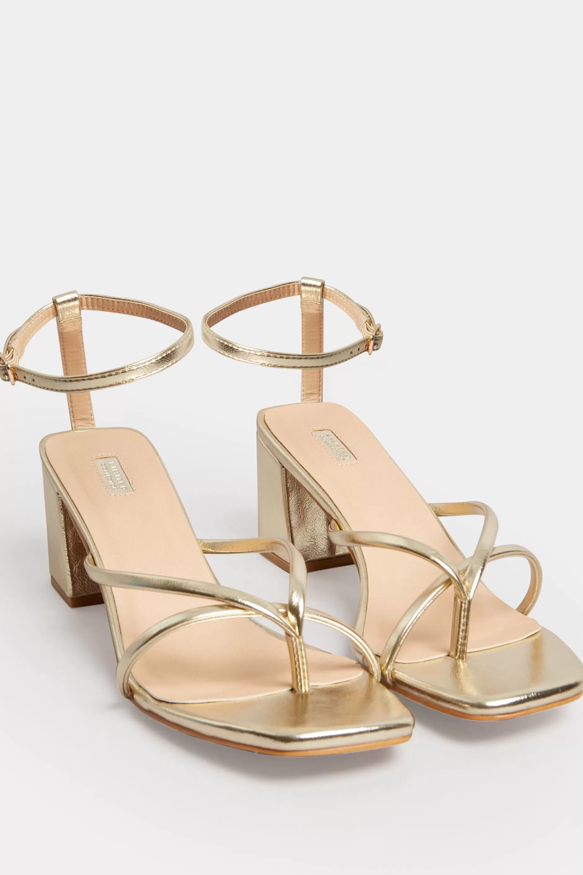 Women M&Co Heels>Limited Collection Limited Collection Gold Mid Toe Post Heeled Sandals In Extra Wide Eee Fit