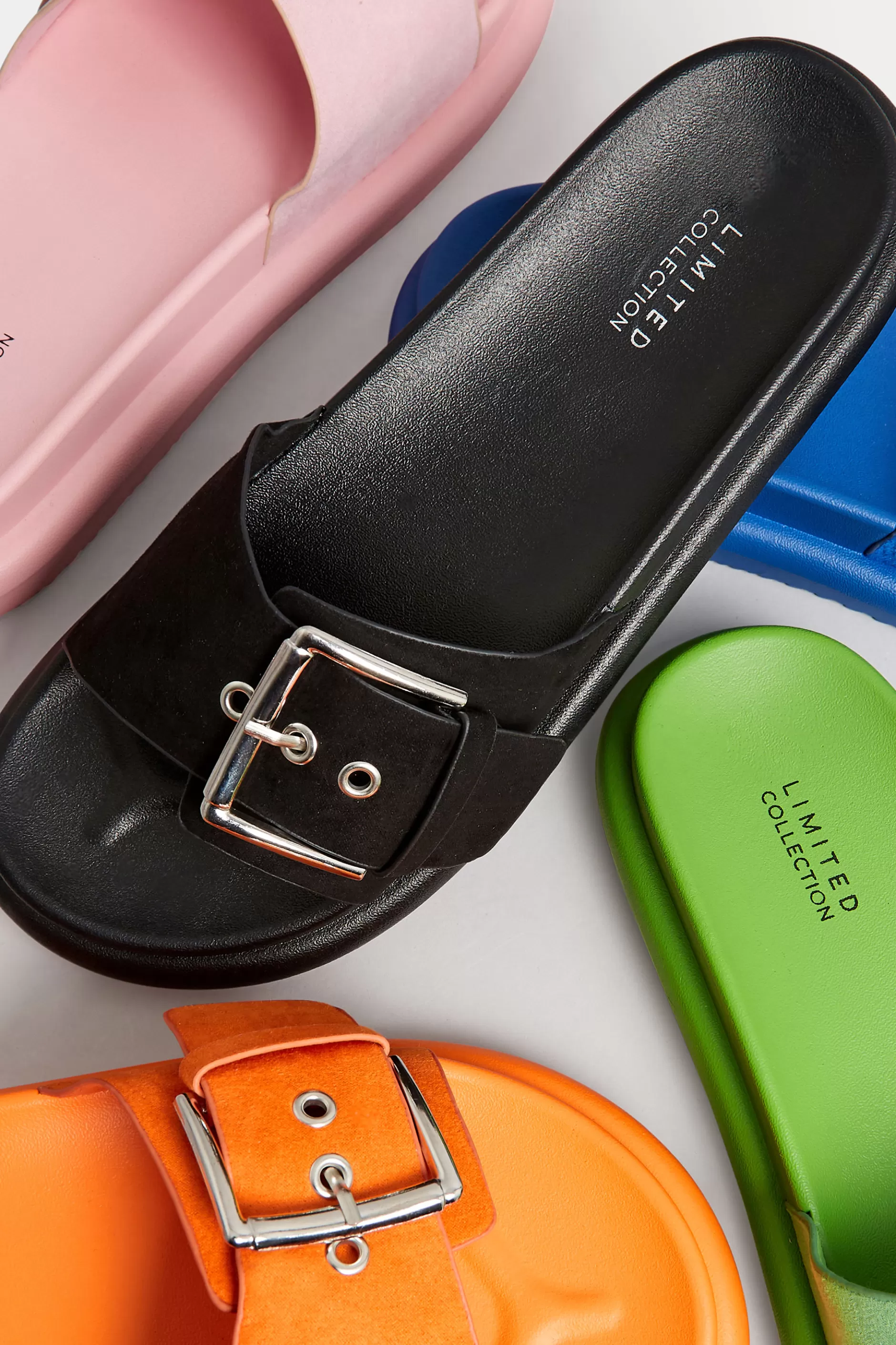 Women M&Co Mules & Sliders>Limited Collection Limited Collection Green Buckle Strap Mule Sandals In Wide E Fit & Extra Wide Eee Fit