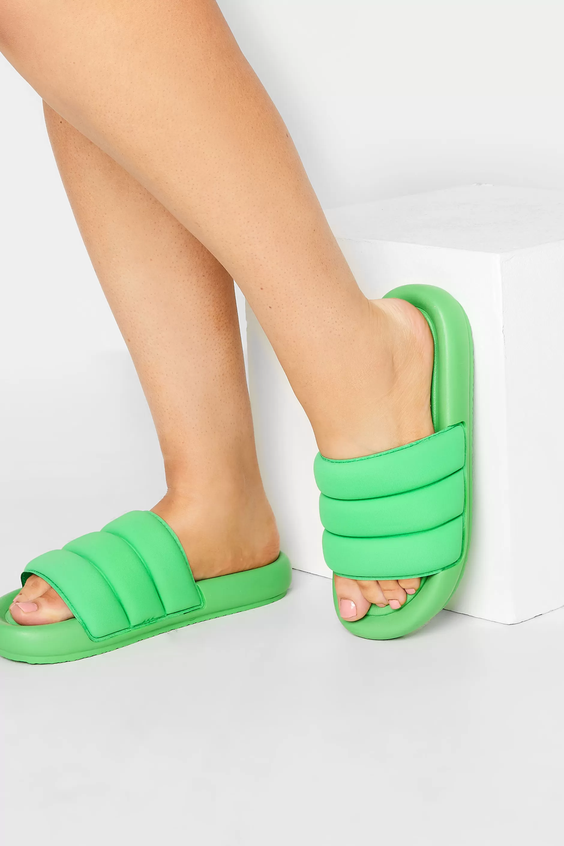 Women M&Co Mules & Sliders>Limited Collection Limited Collection Green Padded Sliders In Wide E Fit