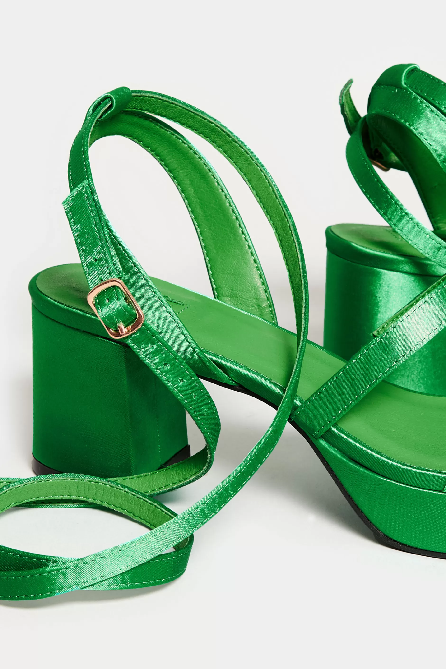 Women M&Co Heels>Limited Collection Limited Collection Green Satin Strappy Platform Heels In Wide E Fit & Extra Wide Eee Fit