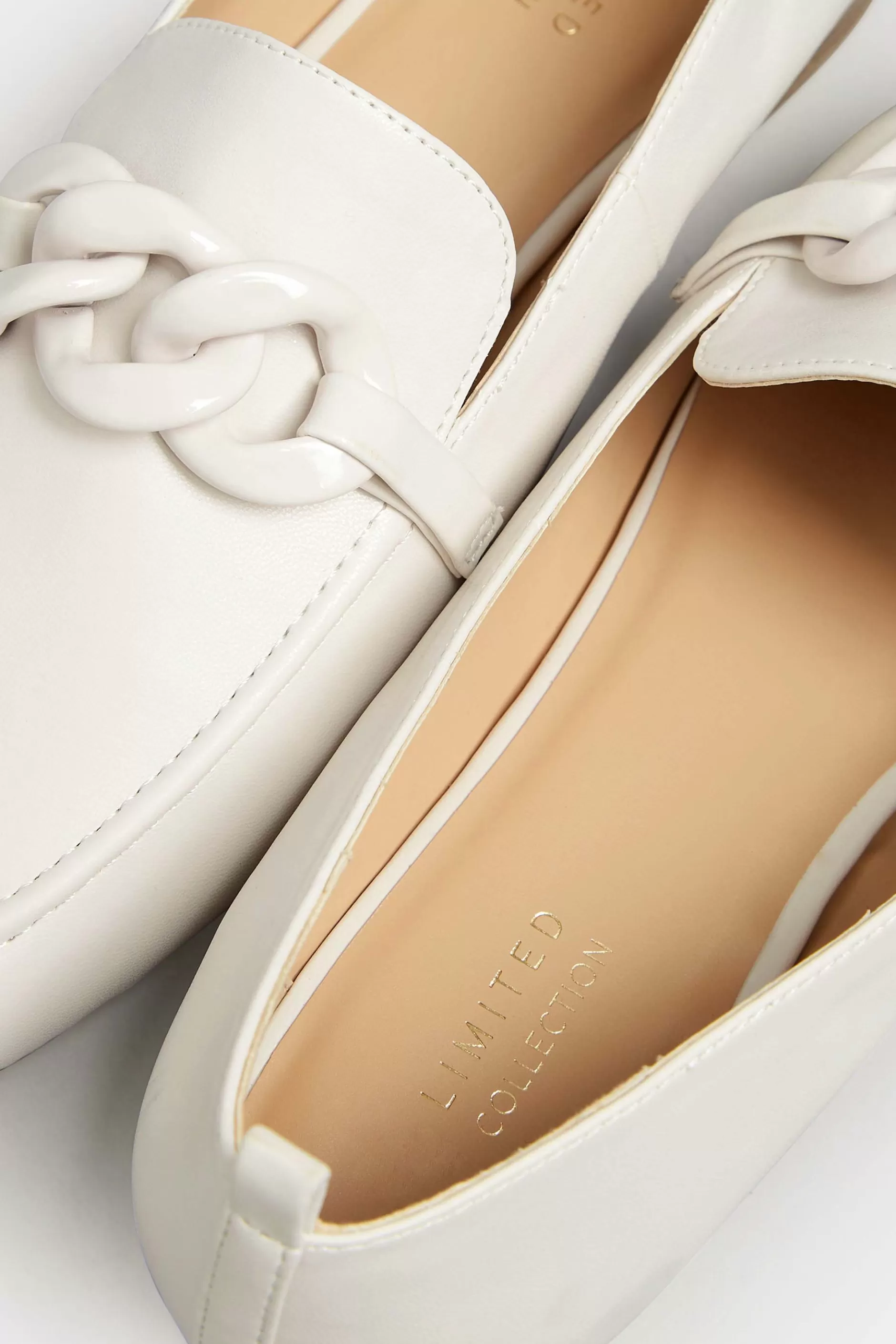 Women M&Co Flat Shoes>Limited Collection Limited Collection Ivory White Chain Loafers In Wide E Fit