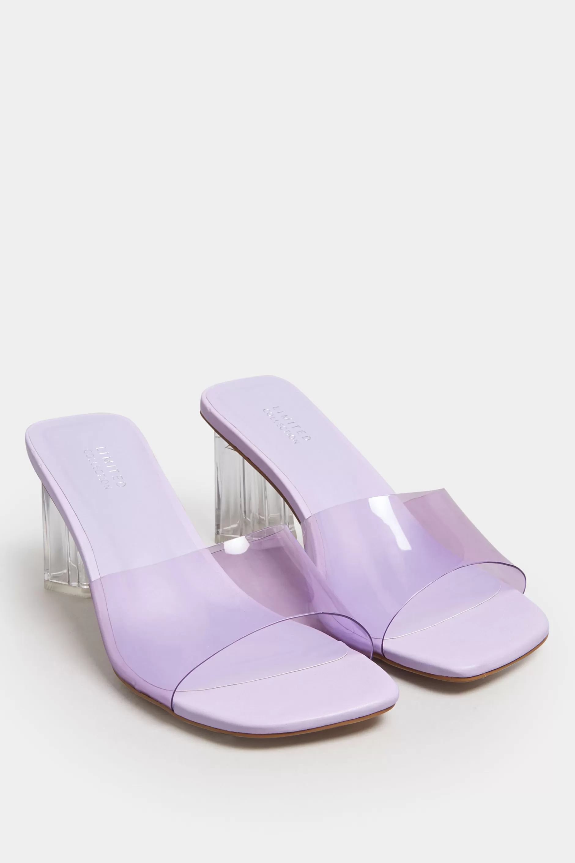 Women M&Co Mules & Sliders>Limited Collection Limited Collection Lilac Purple & Clear Block Heel Mules In Extra Wide Eee Fit