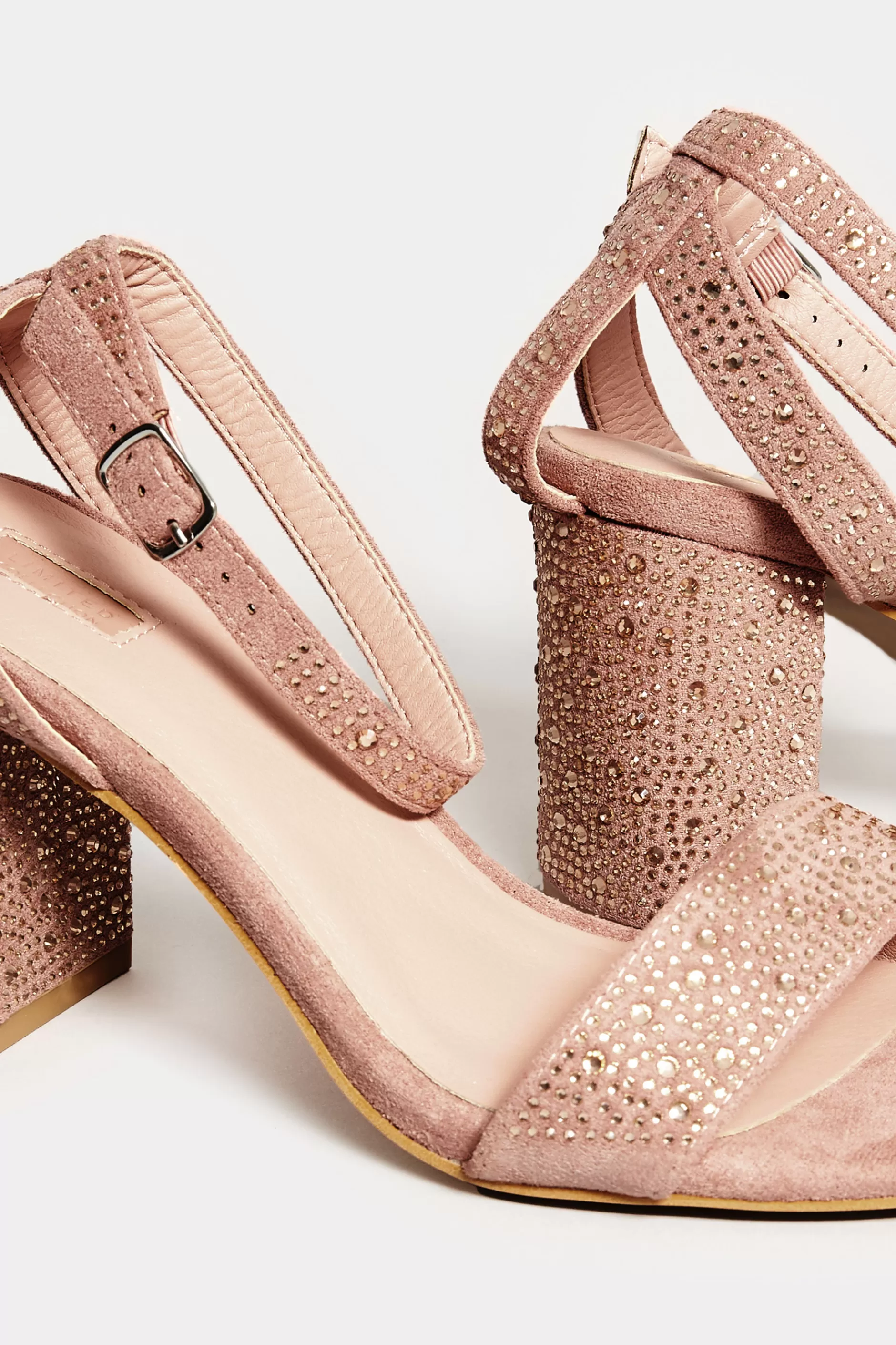 Women M&Co Heels>Limited Collection Limited Collection Pink Faux Suede Diamante Embellished Heels In Wide E Fit & Extra Wide Eee Fit