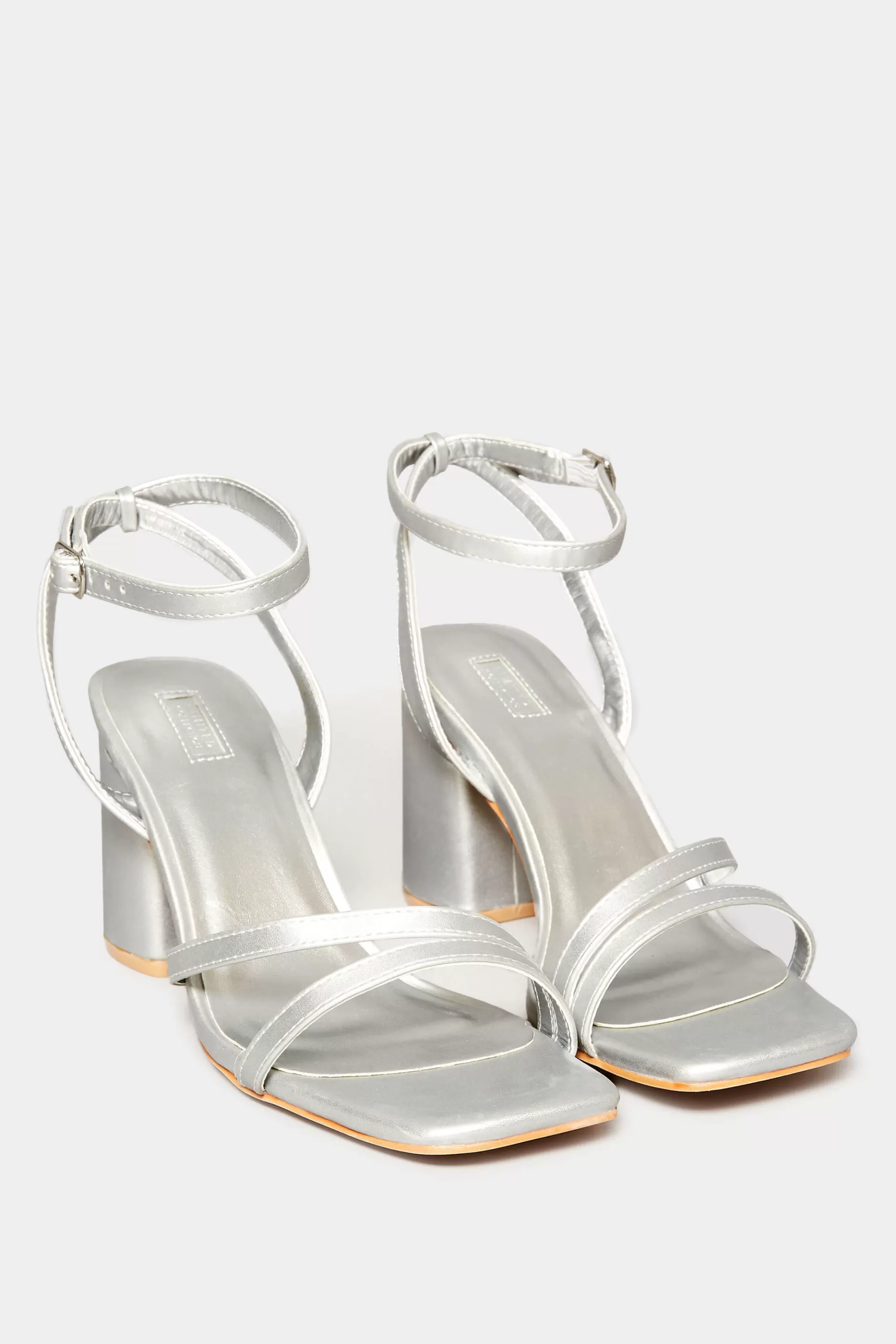 Women M&Co Heels>Limited Collection Limited Collection Silver Asymmetrical Block Heel Sandal In Wide E Fit & Extra Fit Eee Fit