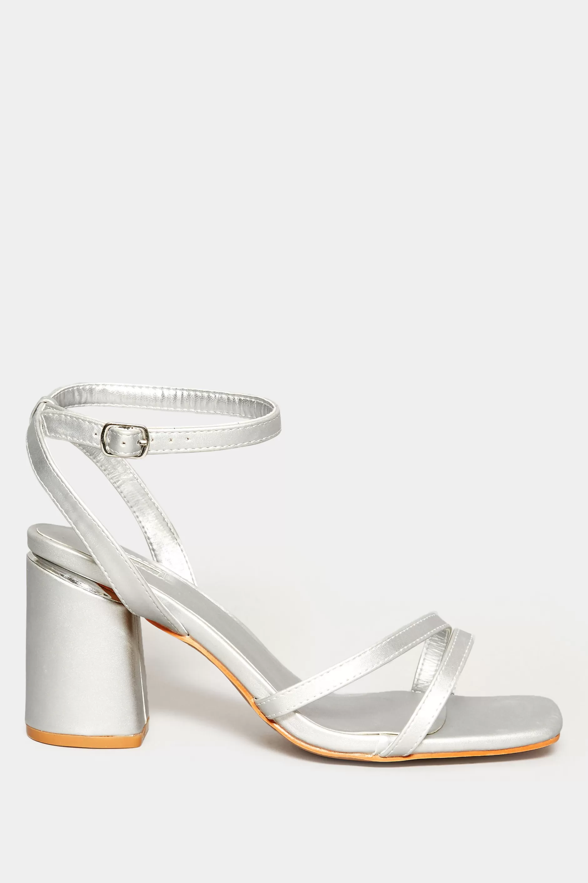 Women M&Co Heels>Limited Collection Limited Collection Silver Asymmetrical Block Heel Sandal In Wide E Fit & Extra Fit Eee Fit