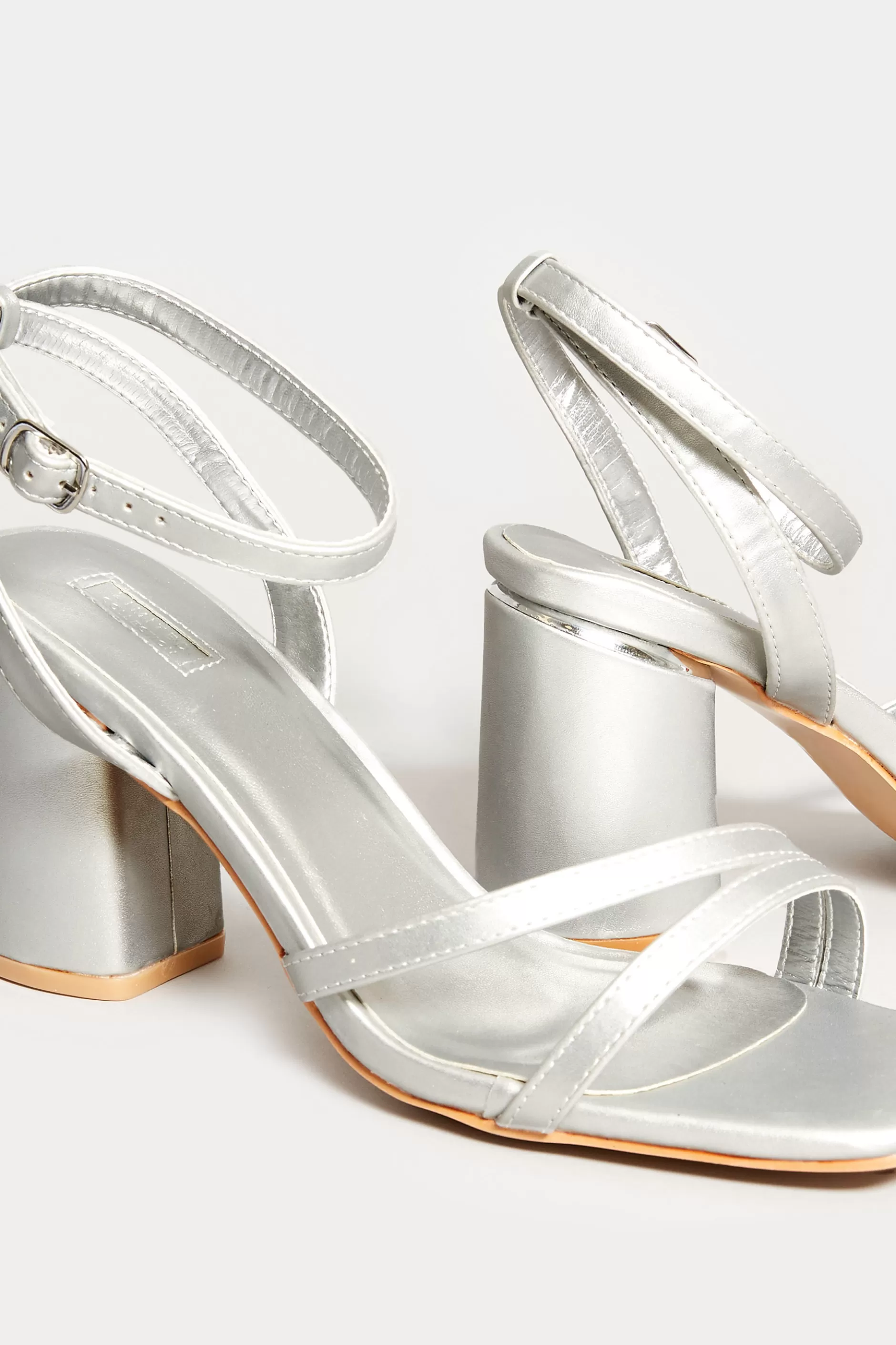 Women M&Co Heels>Limited Collection Limited Collection Silver Asymmetrical Block Heel Sandal In Wide E Fit & Extra Fit Eee Fit