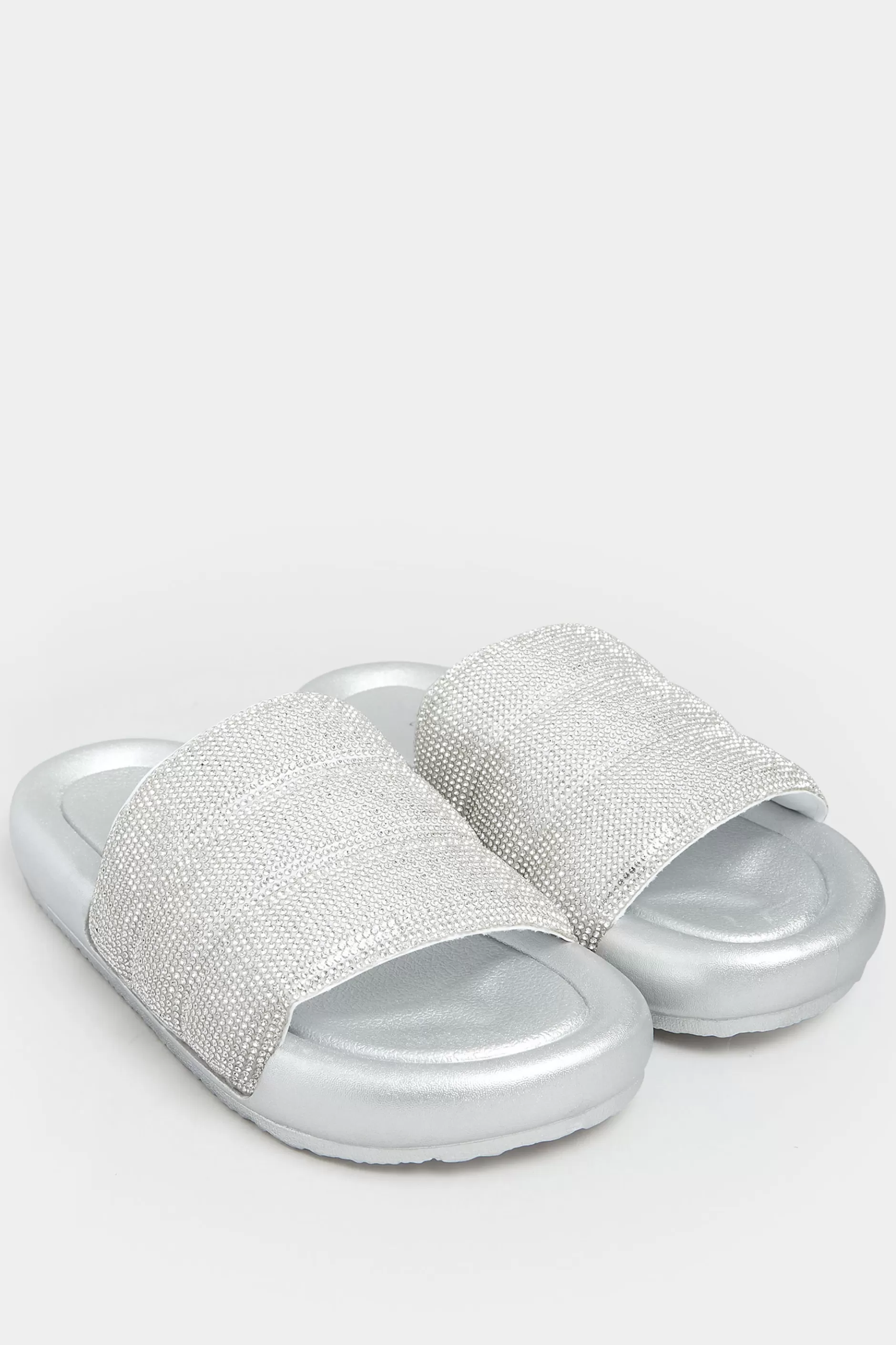 Women M&Co Mules & Sliders>Limited Collection Limited Collection Silver Diamante Embellished Padded Silders In Wide E Fit