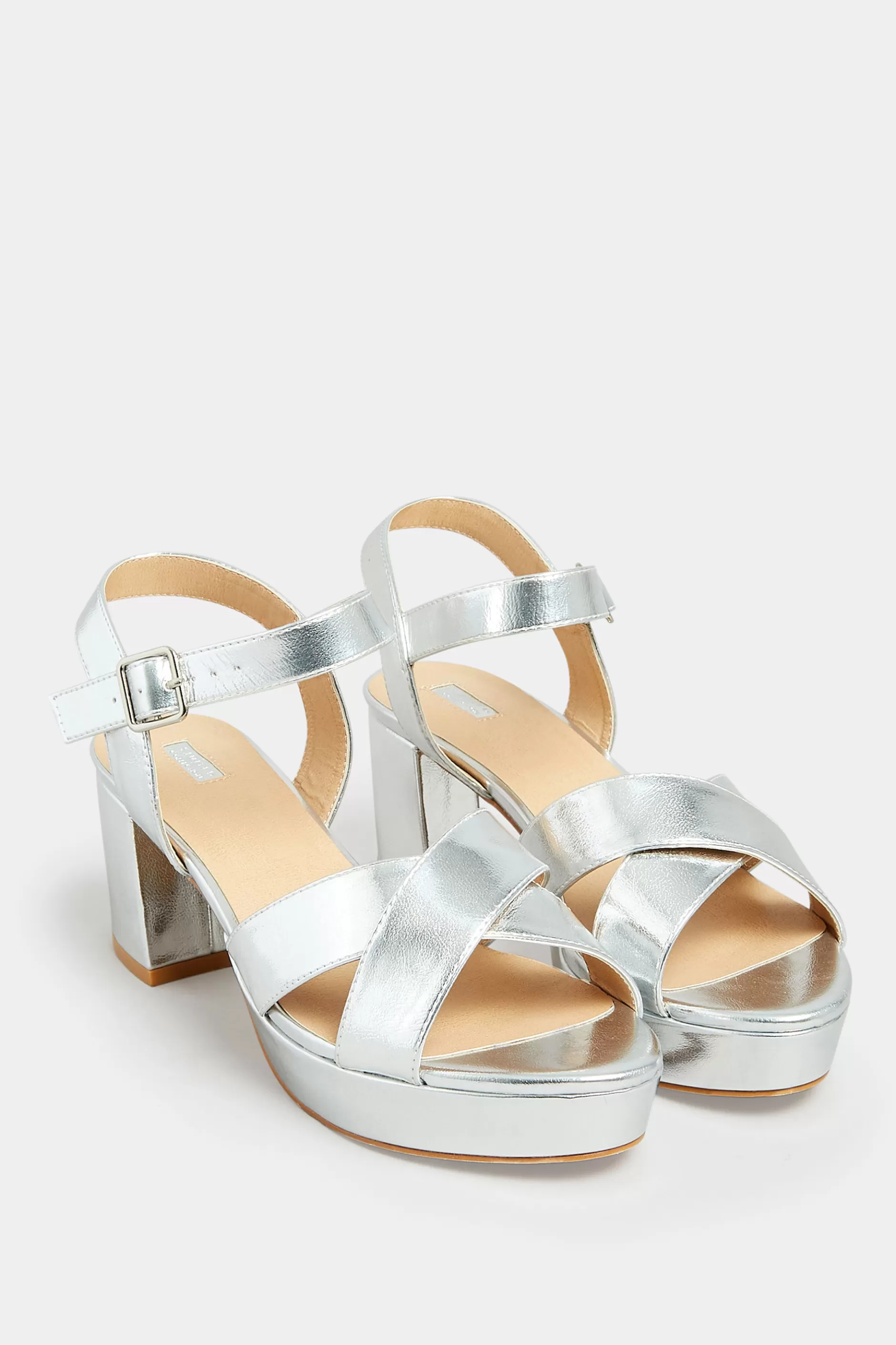 Women M&Co Heels>Limited Collection Limited Collection Silver Metallic Platform Heels In Wide E Fit & Extra Wide Eee Fit