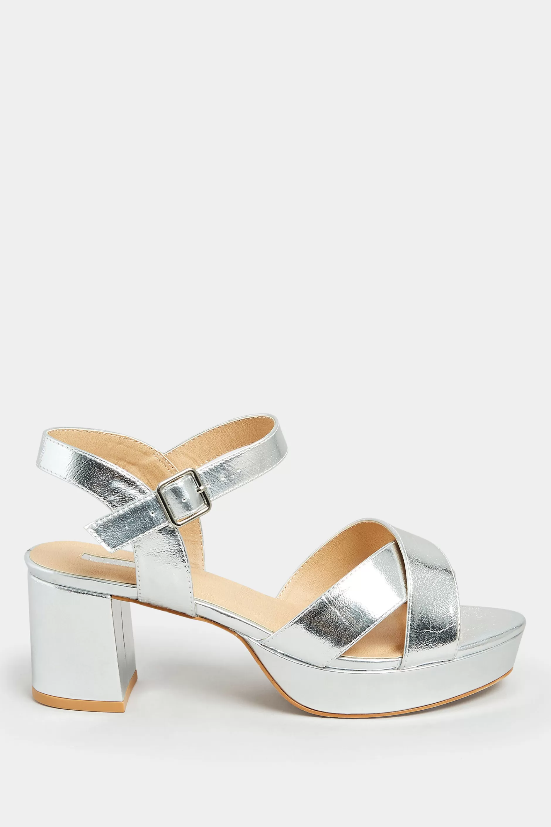 Women M&Co Heels>Limited Collection Limited Collection Silver Metallic Platform Heels In Wide E Fit & Extra Wide Eee Fit