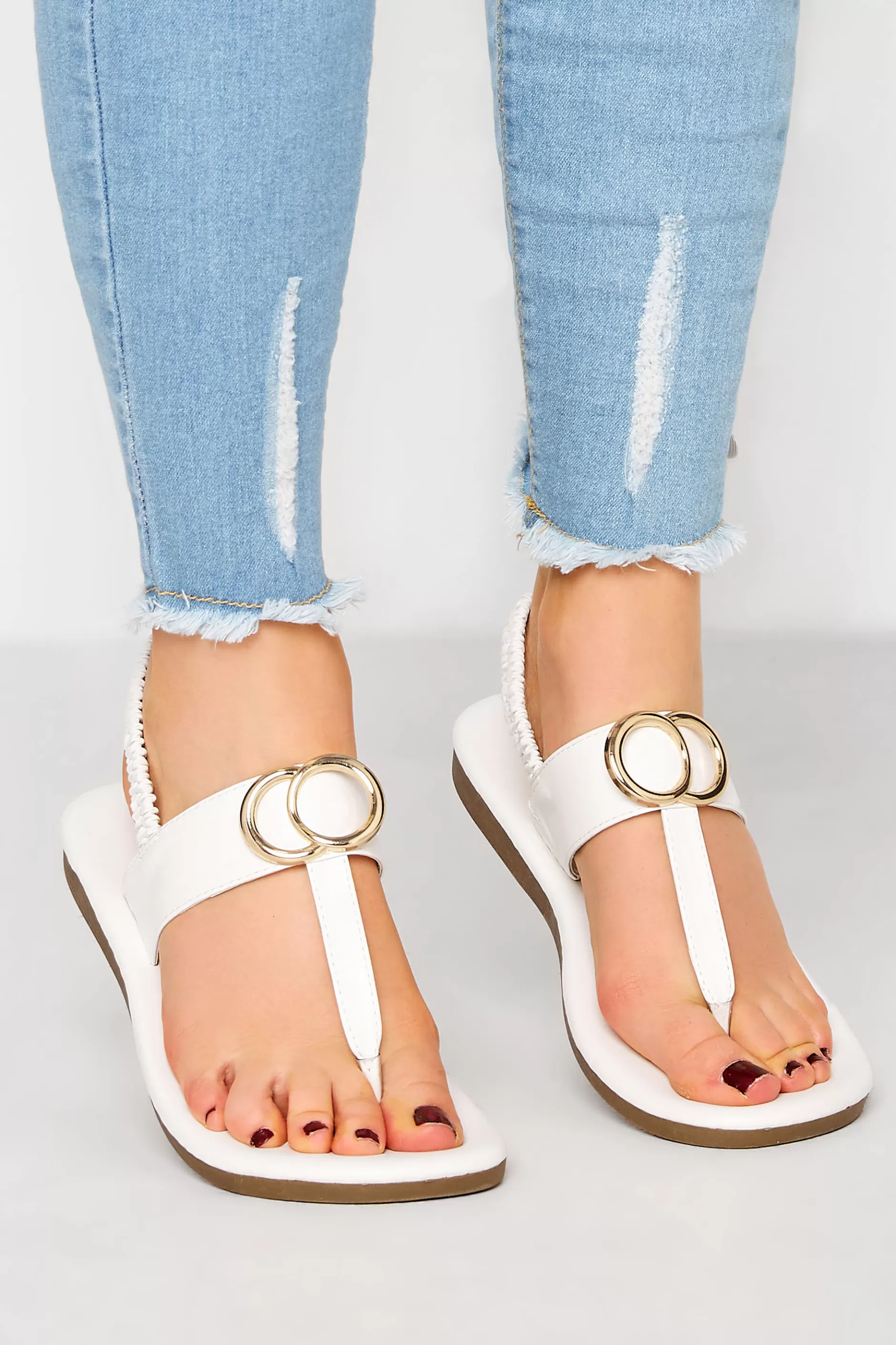 Women M&Co Sandals>Limited Collection Limited Collection White & Gold Double Ring Sandals In Wide E Fit & Extra Wide Eee Fit