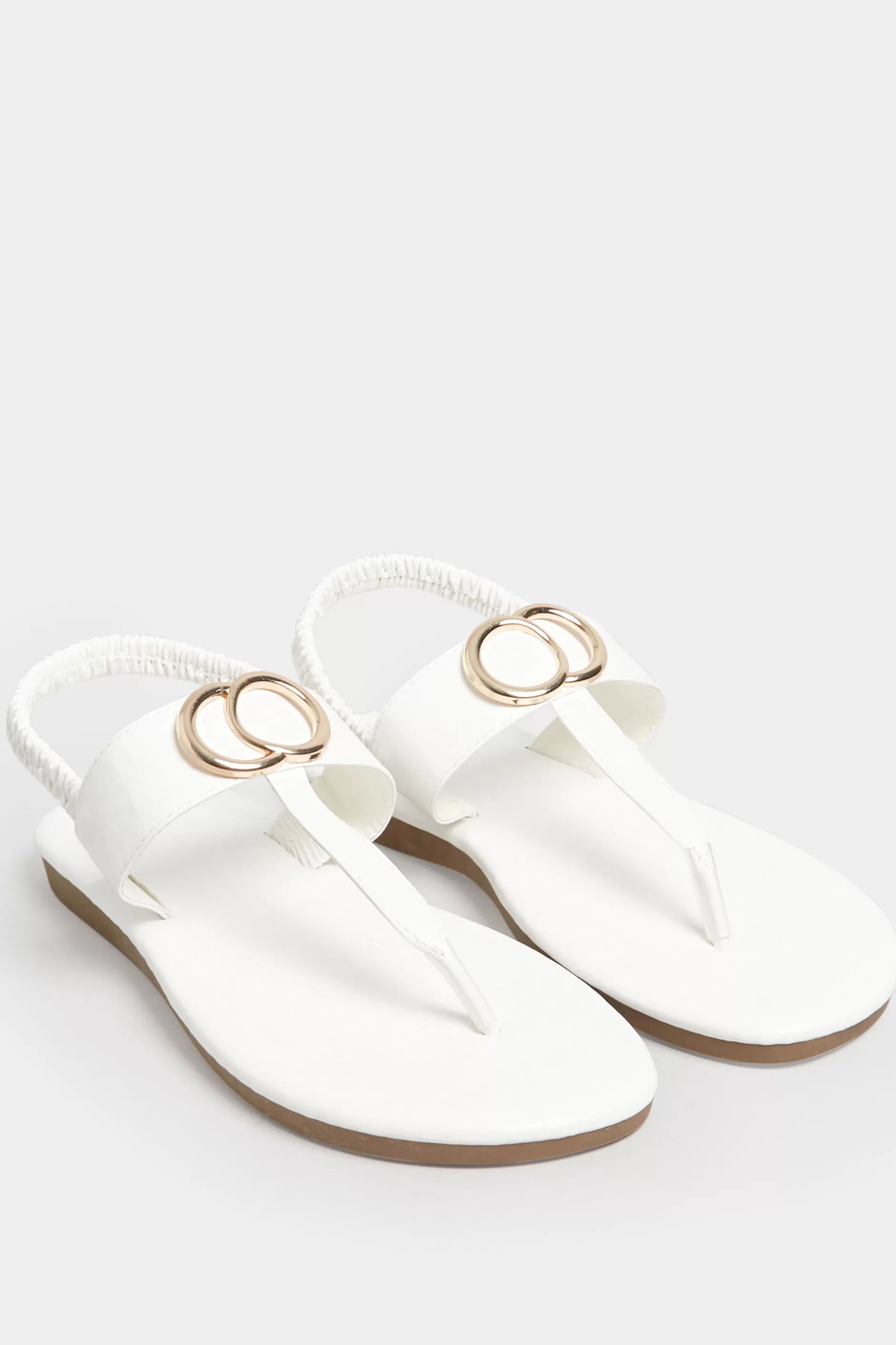 Women M&Co Sandals>Limited Collection Limited Collection White & Gold Double Ring Sandals In Wide E Fit & Extra Wide Eee Fit