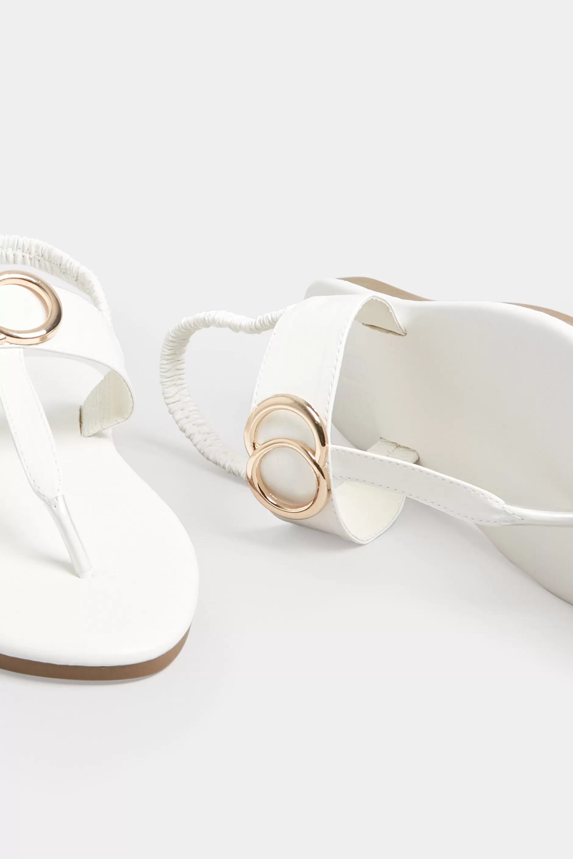 Women M&Co Sandals>Limited Collection Limited Collection White & Gold Double Ring Sandals In Wide E Fit & Extra Wide Eee Fit