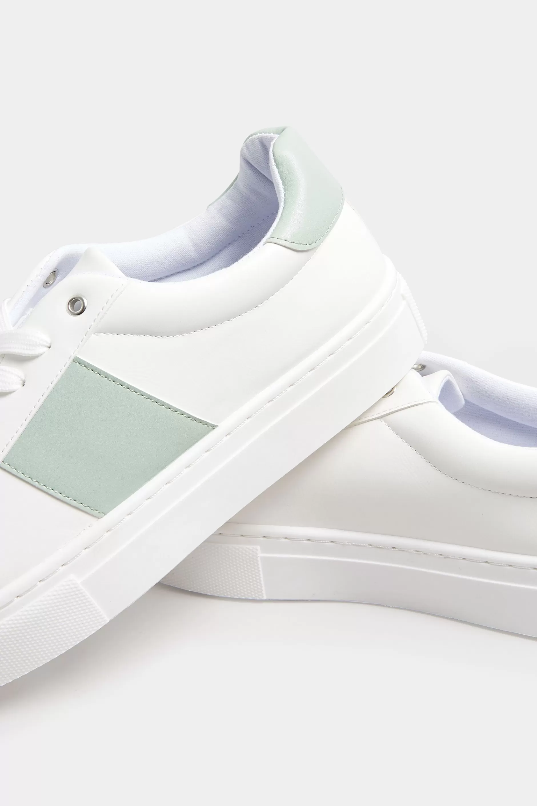 Women M&Co Trainers>Limited Collection Limited Collection White & Mint Green Stripe Trainers In Wide Eee Fit