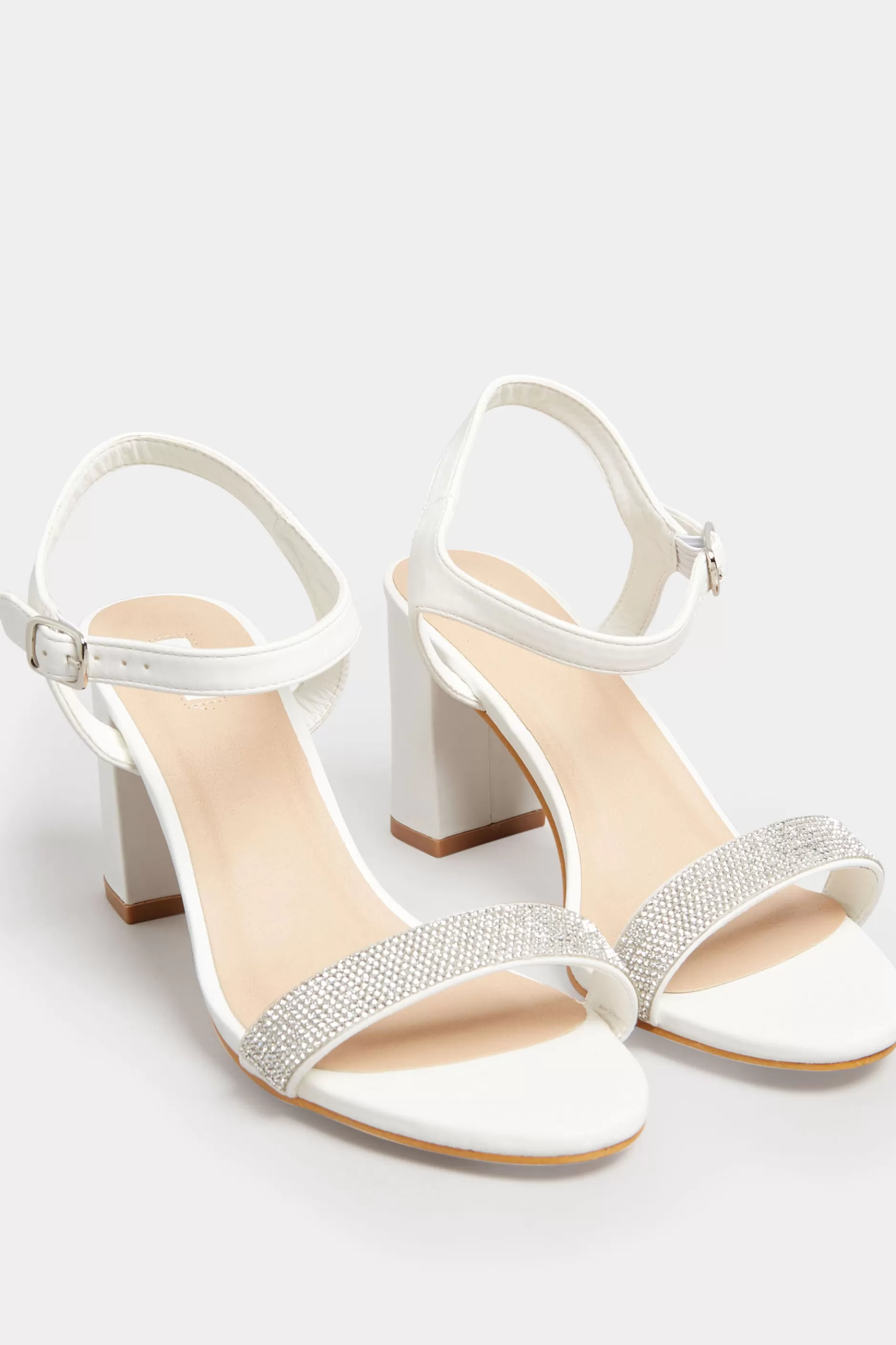 Women M&Co Heels>Limited Collection Limited Collection White Diamante Block Heel Sandal In Wide E Fit & Extra Wide Eee Fit