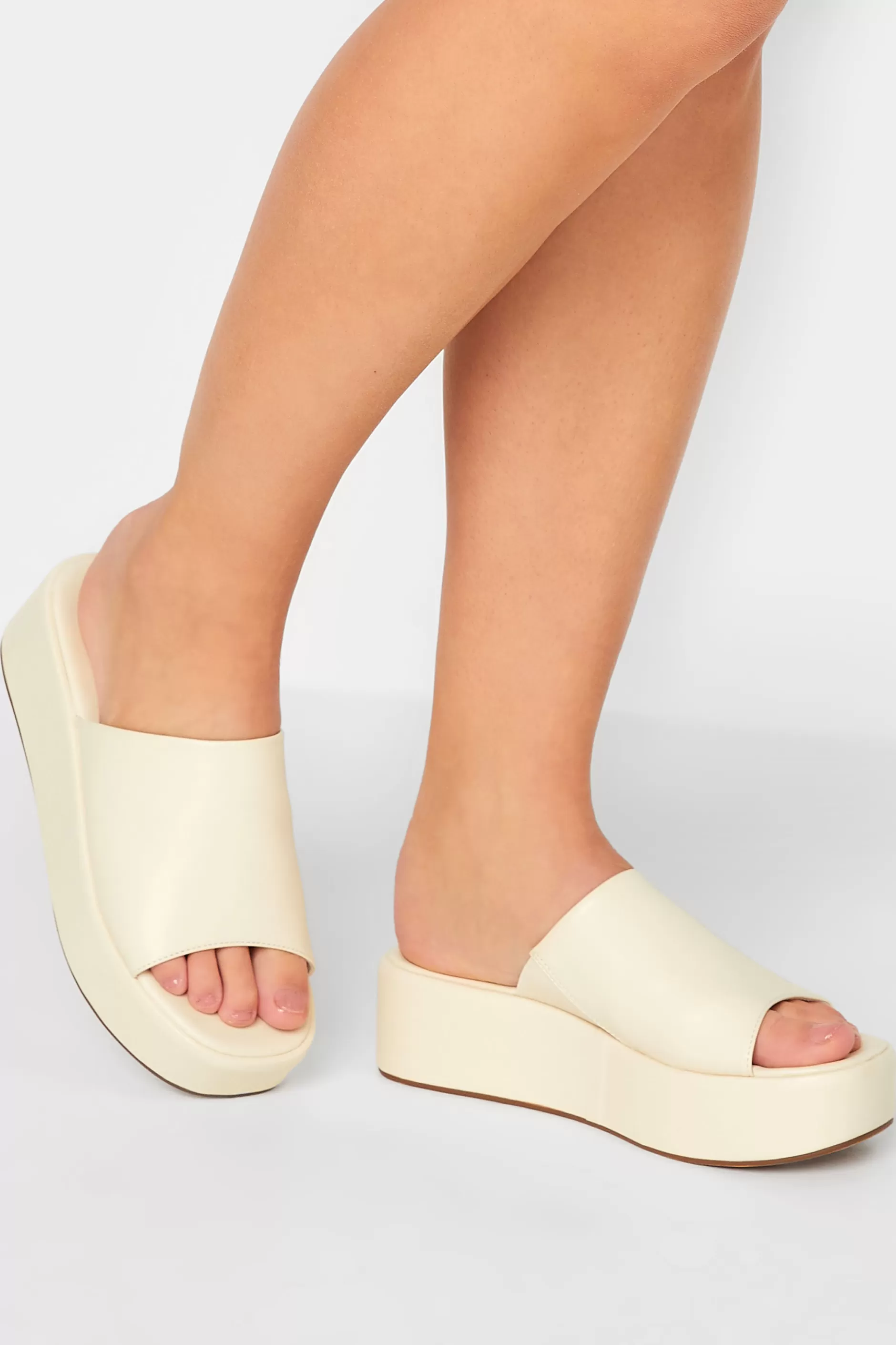 Women M&Co Mules & Sliders>Limited Collection Limited Collection White Platform Mule Sandals In E Wide Fit & Eee Extra Wide Fit
