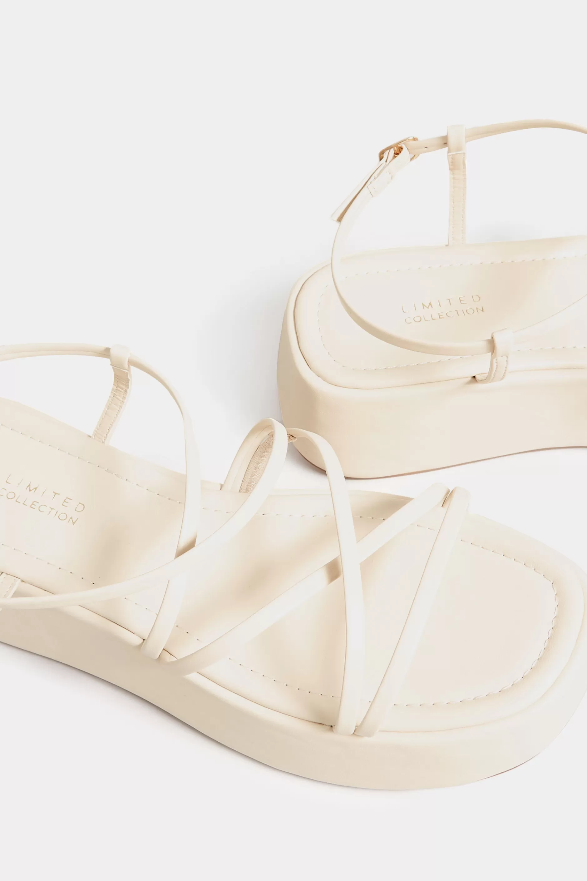 Women M&Co Flat Shoes>Limited Collection Limited Collection White Strappy Flatform Sandals In Extra Wide Eee Fit