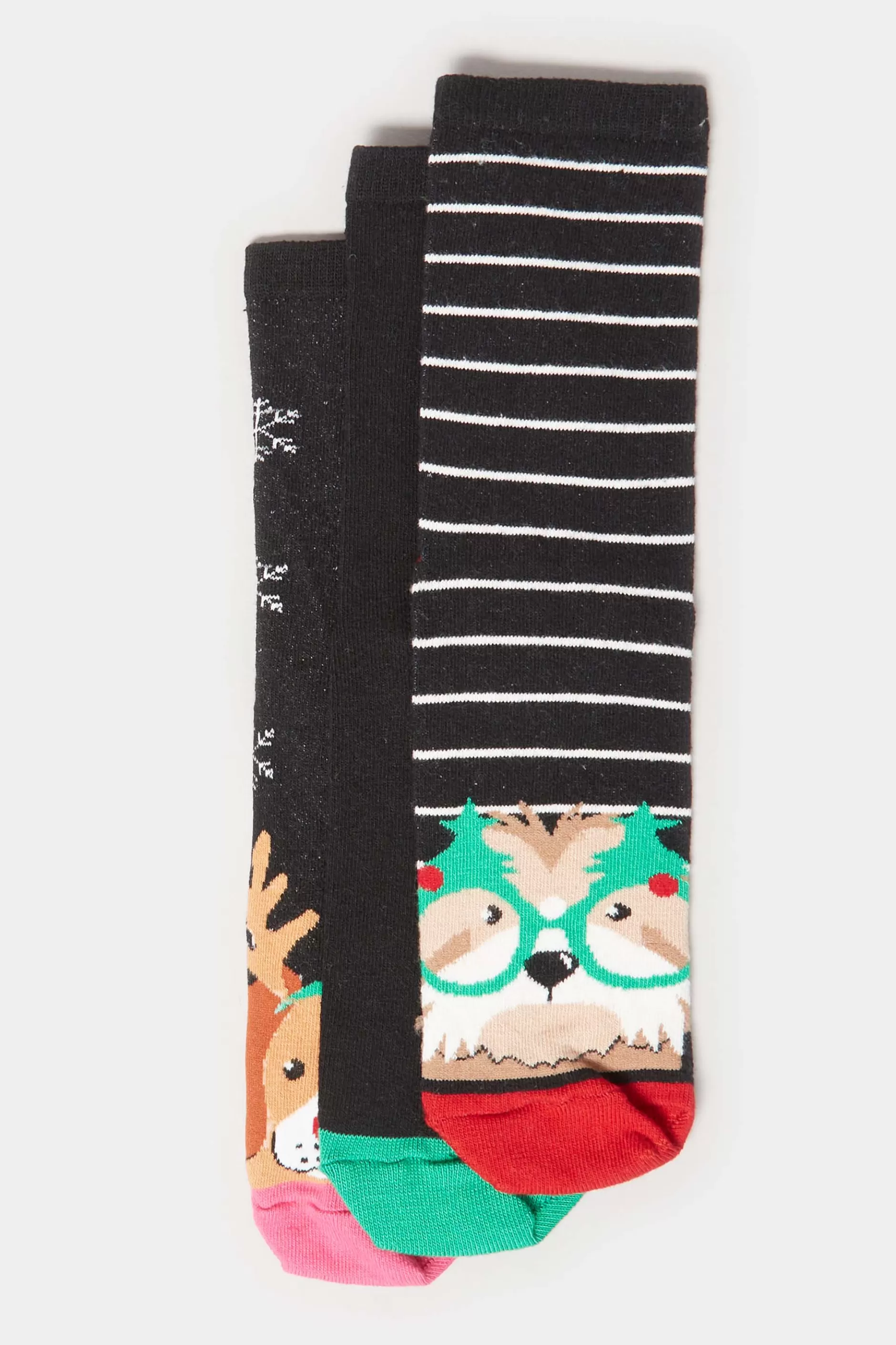 Women M&Co Socks>Lts Lts 3 Pack Black Christmas Dog Novelty Ankle Socks