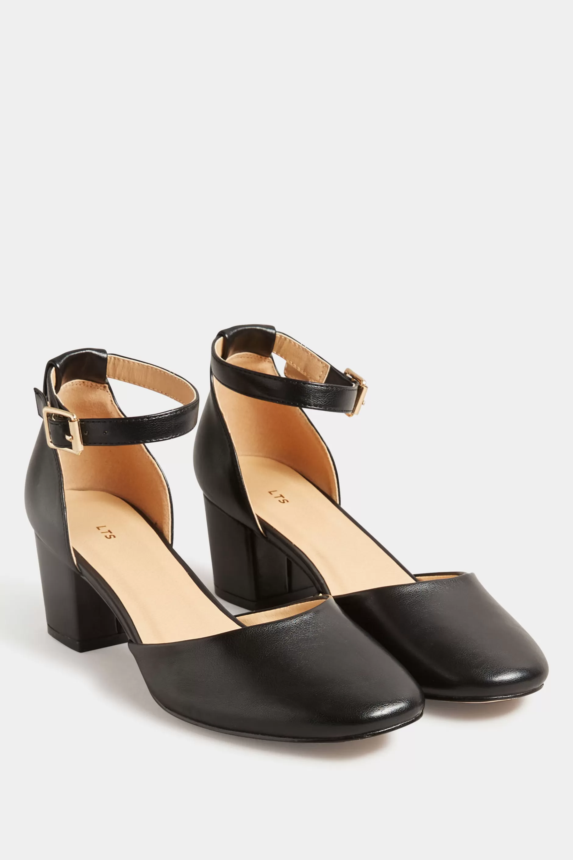 Women M&Co Heels>Lts Lts Black Two Part Block Heel Court Shoes In Standard Fit
