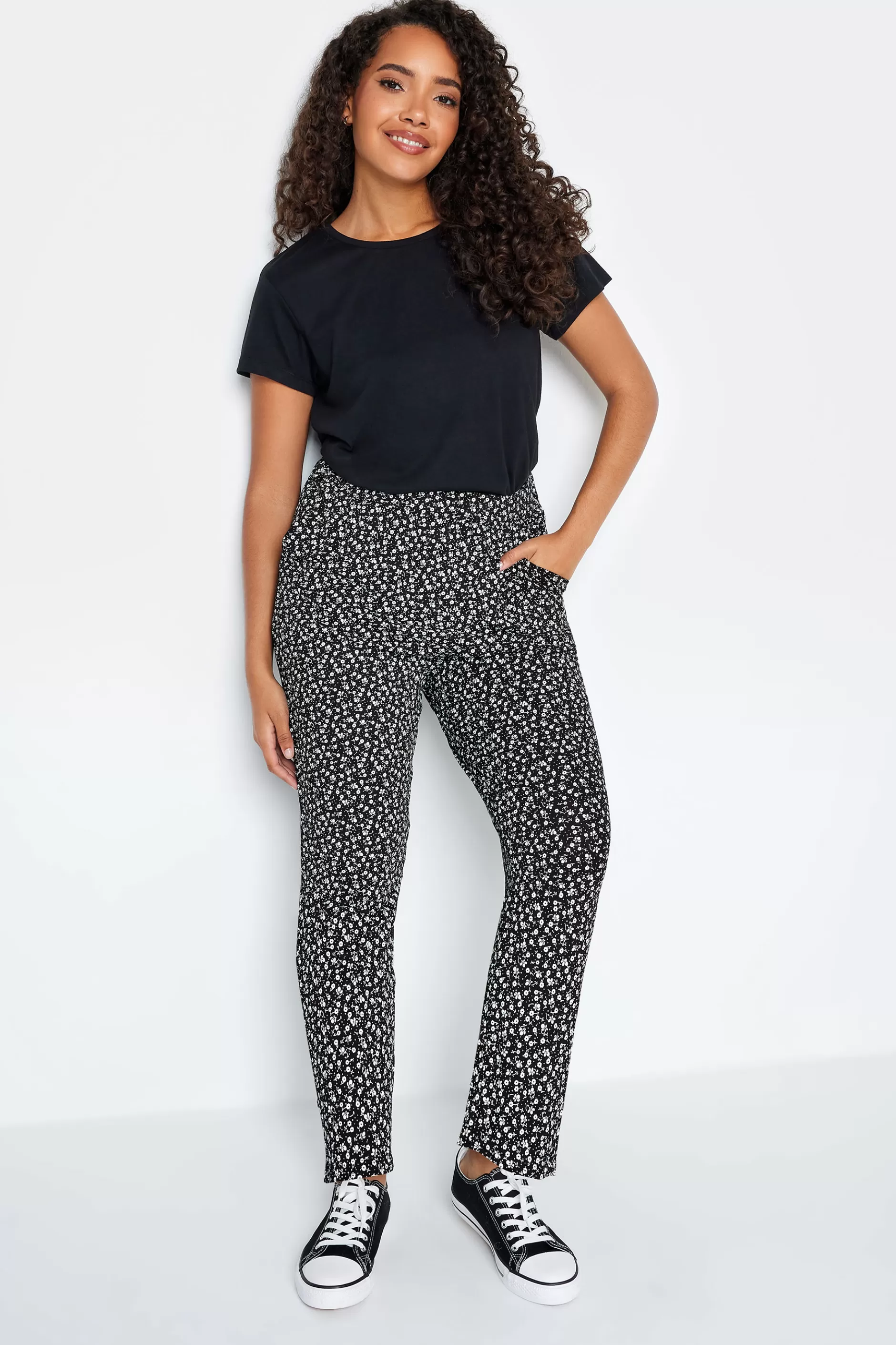 Women M&Co Trousers> Petites Petite Black Ditsy Floral Print Harem Trousers