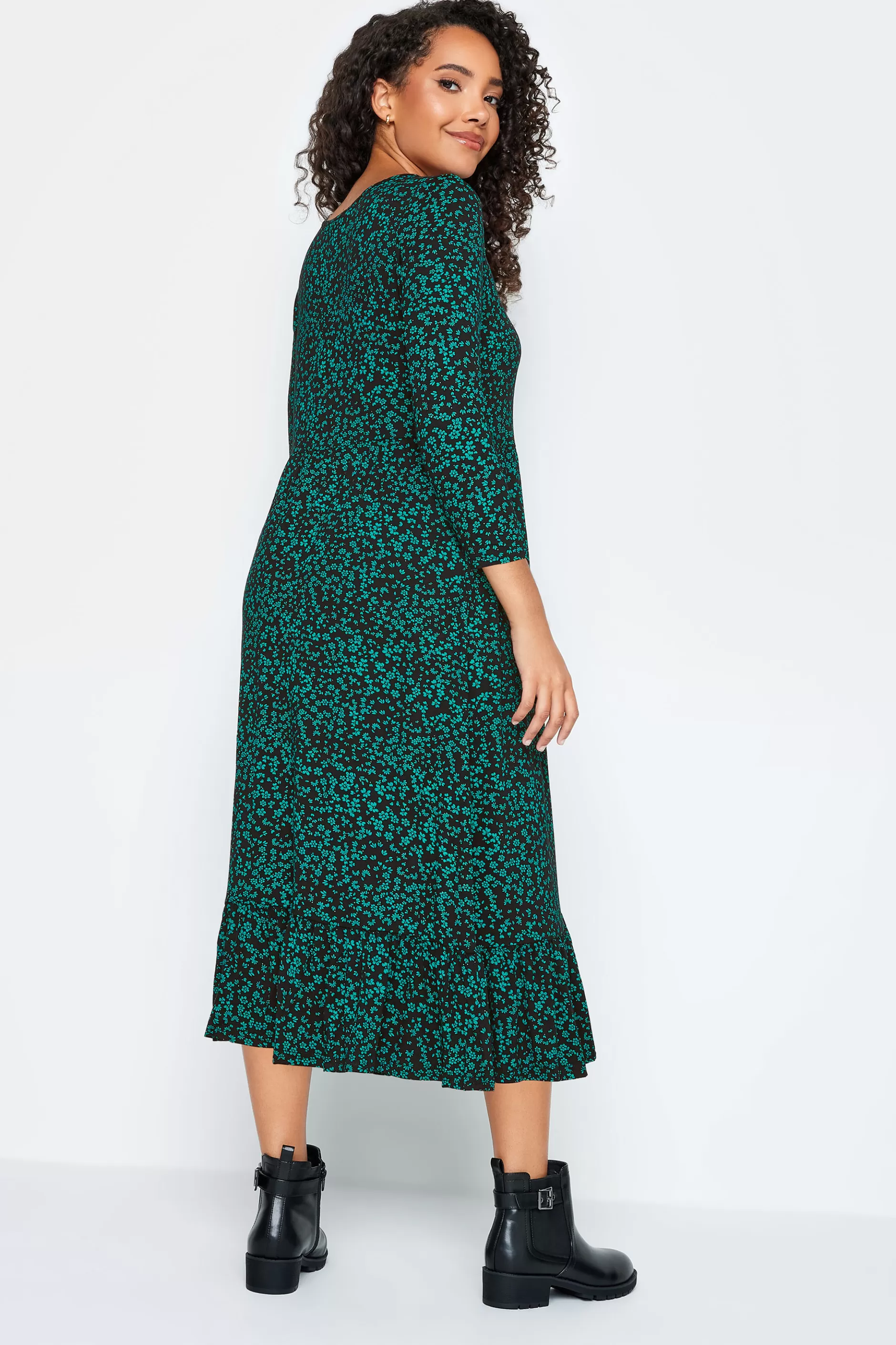 Women M&Co Midi Dresses> Petites Petite Green Ditsy Floral Print Midi Dress