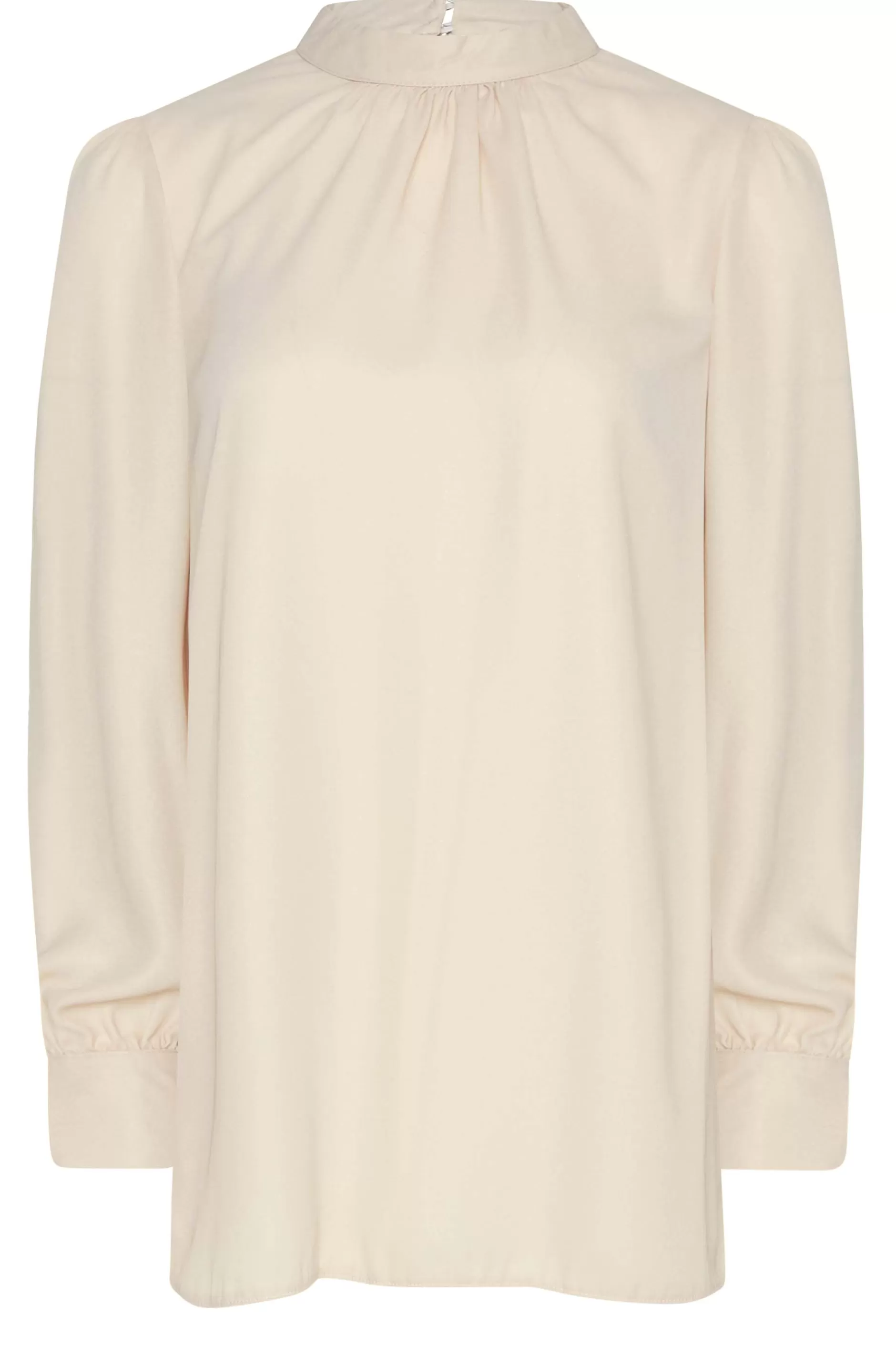 Women M&Co Long Sleeve Tops> Womens Beige Brown Keyhole Back High Neck Blouse