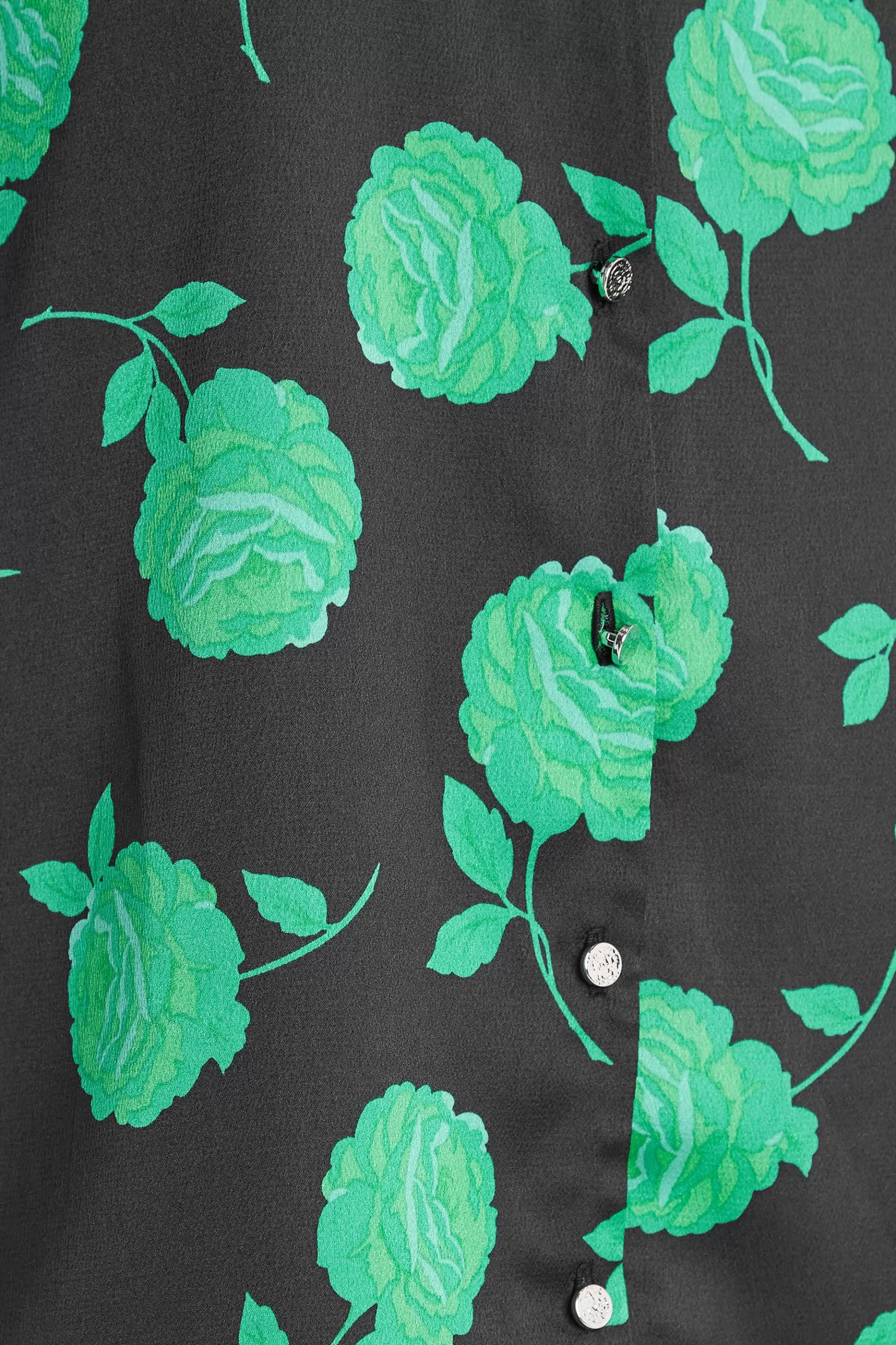 Women M&Co Shirts> Womens Black & Green Floral Print Frill Sleeve Blouse
