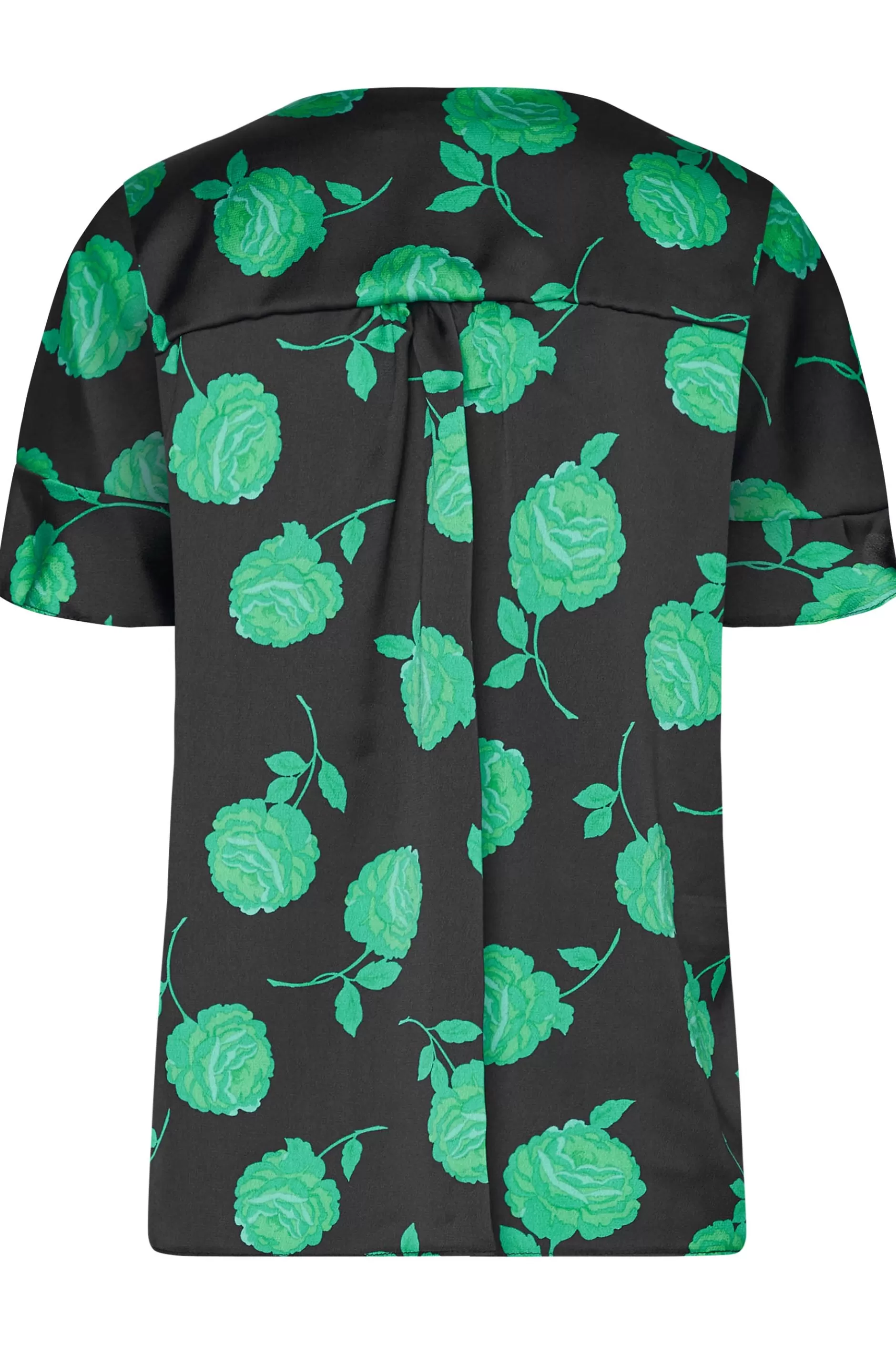 Women M&Co Shirts> Womens Black & Green Floral Print Frill Sleeve Blouse