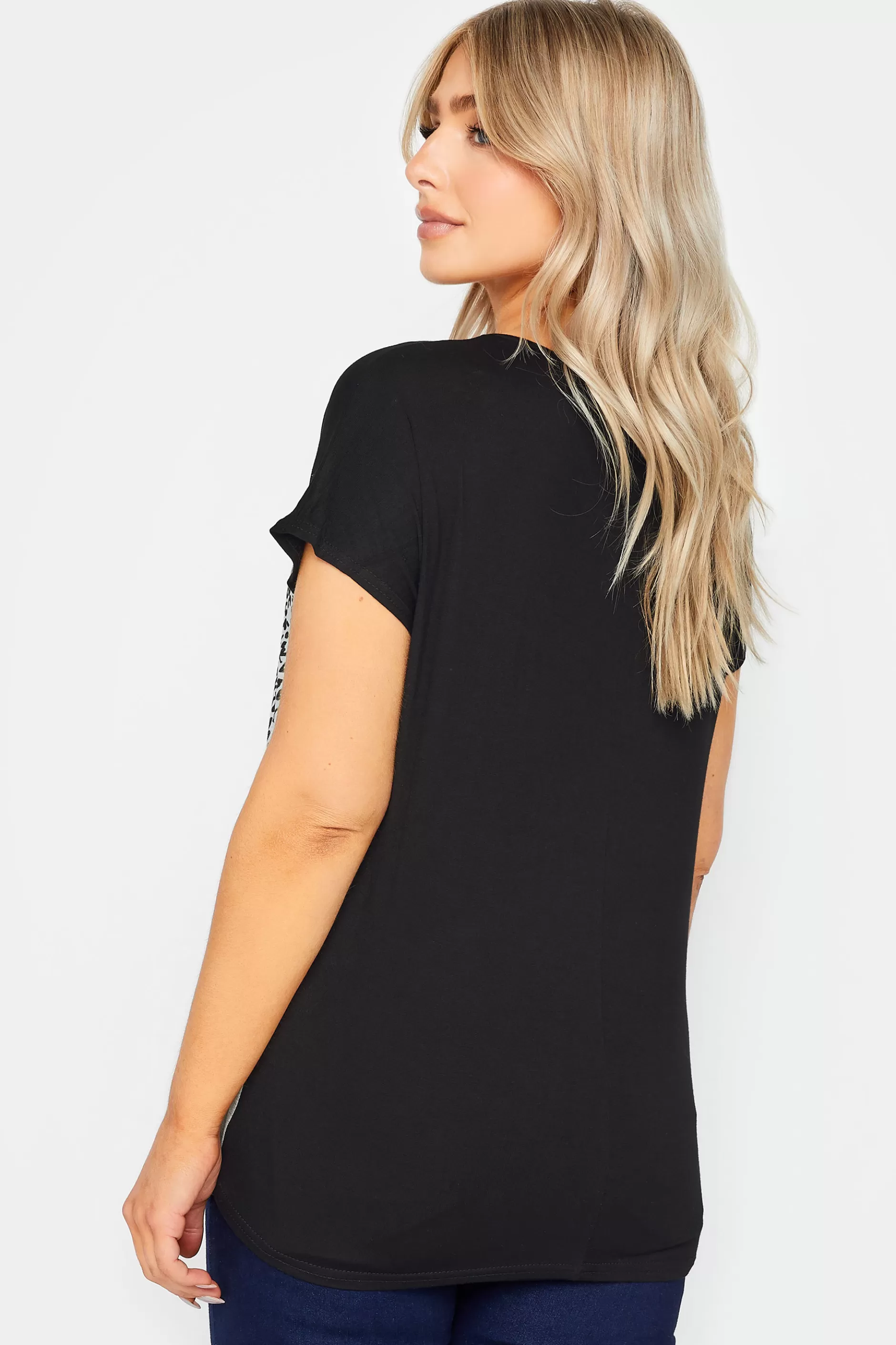 Women M&Co T-Shirts> Womens Black & Grey Leopard Print Colour Block Top